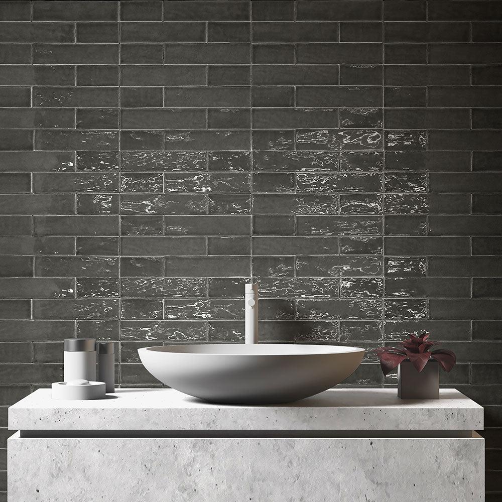 Evolution Smoke 75x300 Gloss Subway Tile - Premium Ceramic Wall & Backsplash Tiles for Kitchen, Bathroom & Shower Renovation - Modern Matte Finish Home Decor