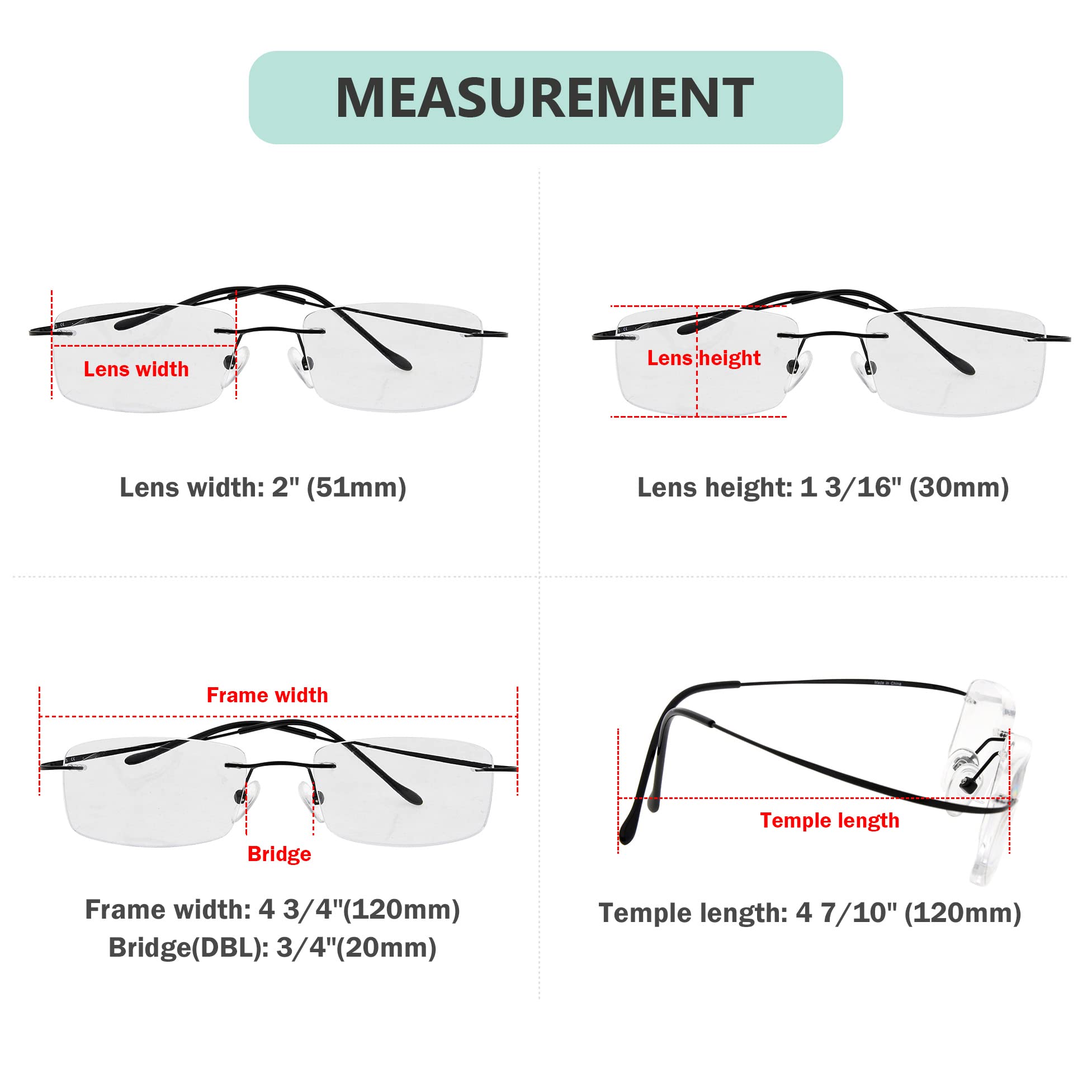 Eyekepper Titanium Frameless Reading Glasses for Men & Women - Lightweight 1.25 Magnification - Perfect for Reading, Office Work & Daily Use