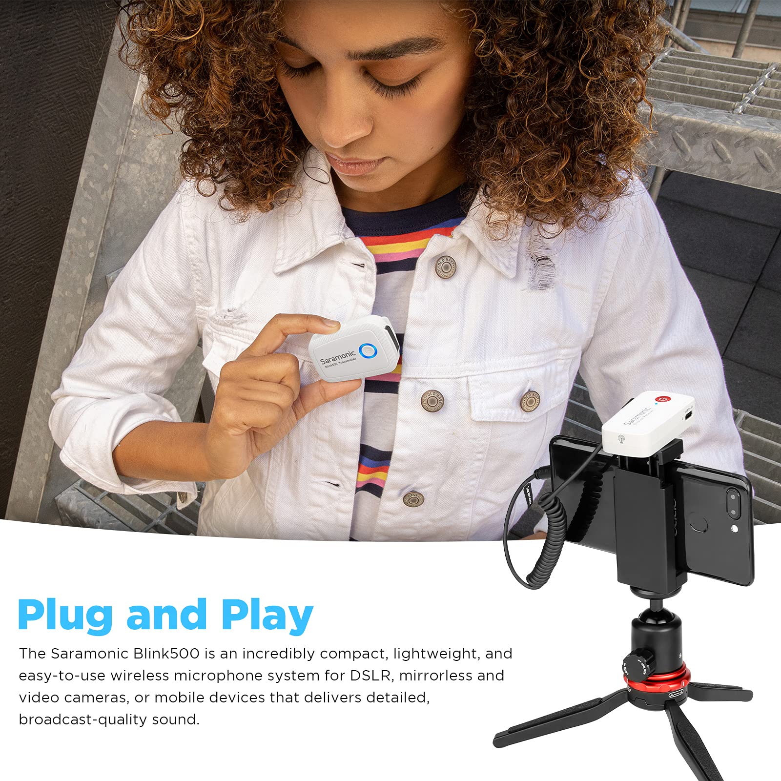 Saramonic Blink500 2.4GHz Dual-Channel Wireless Lavalier Microphone System for DSLR, Mirrorless Cameras, iPhone, Android - Compact & Noise-Reduction for Vlogging, Interviews, YouTube Videos (White)