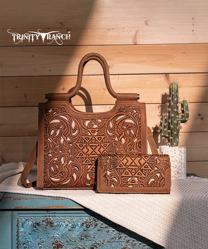 Trinity Ranch Tooled Leather Tote Bag with Concealed Carry Pocket - Stylish & Functional Purse for Women, Perfect for Everyday Use, Travel, and Concealed Carry Needs