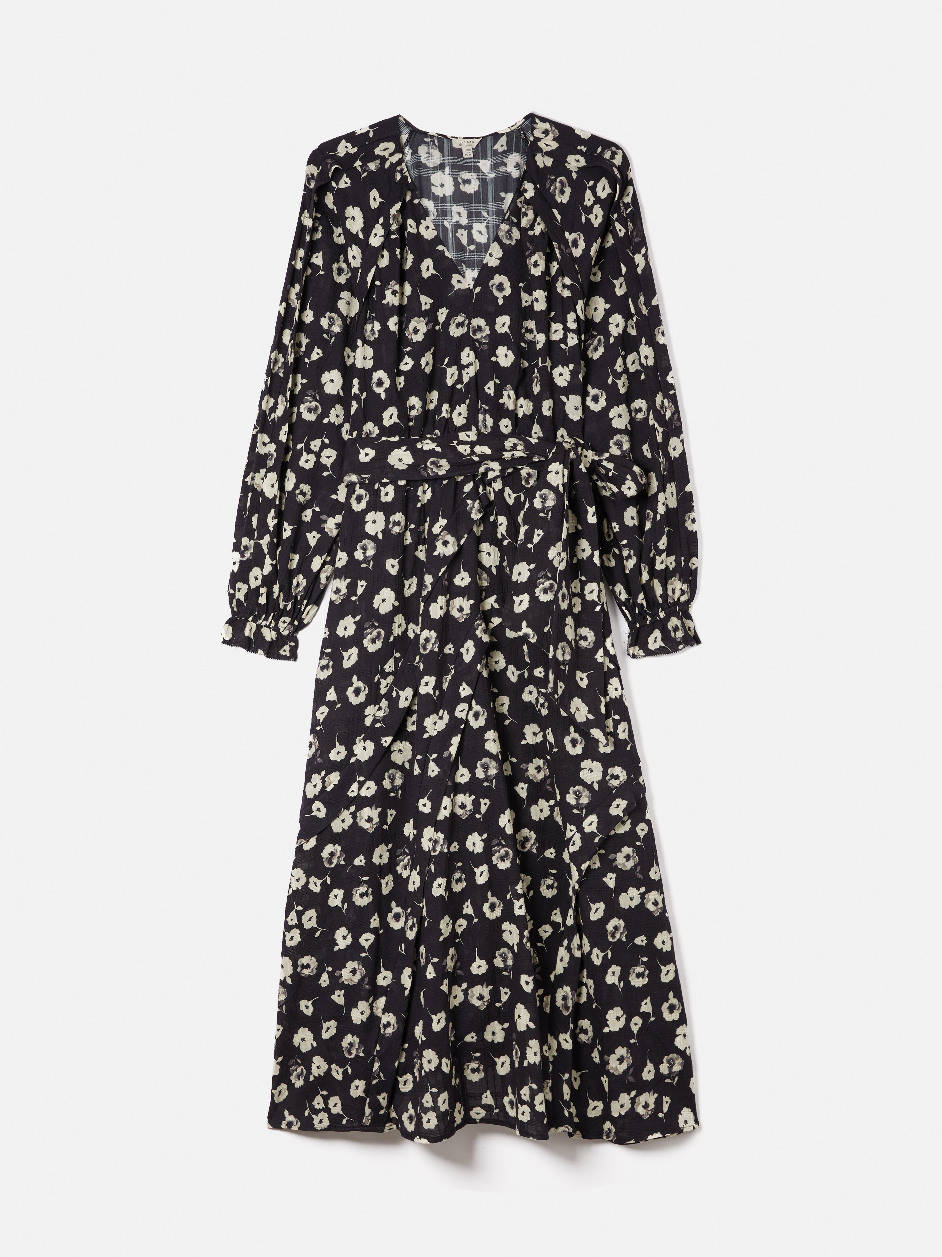 Stylish Cotton Floral Belted Dress in Black - Perfect for Spring Outings & Casual Events