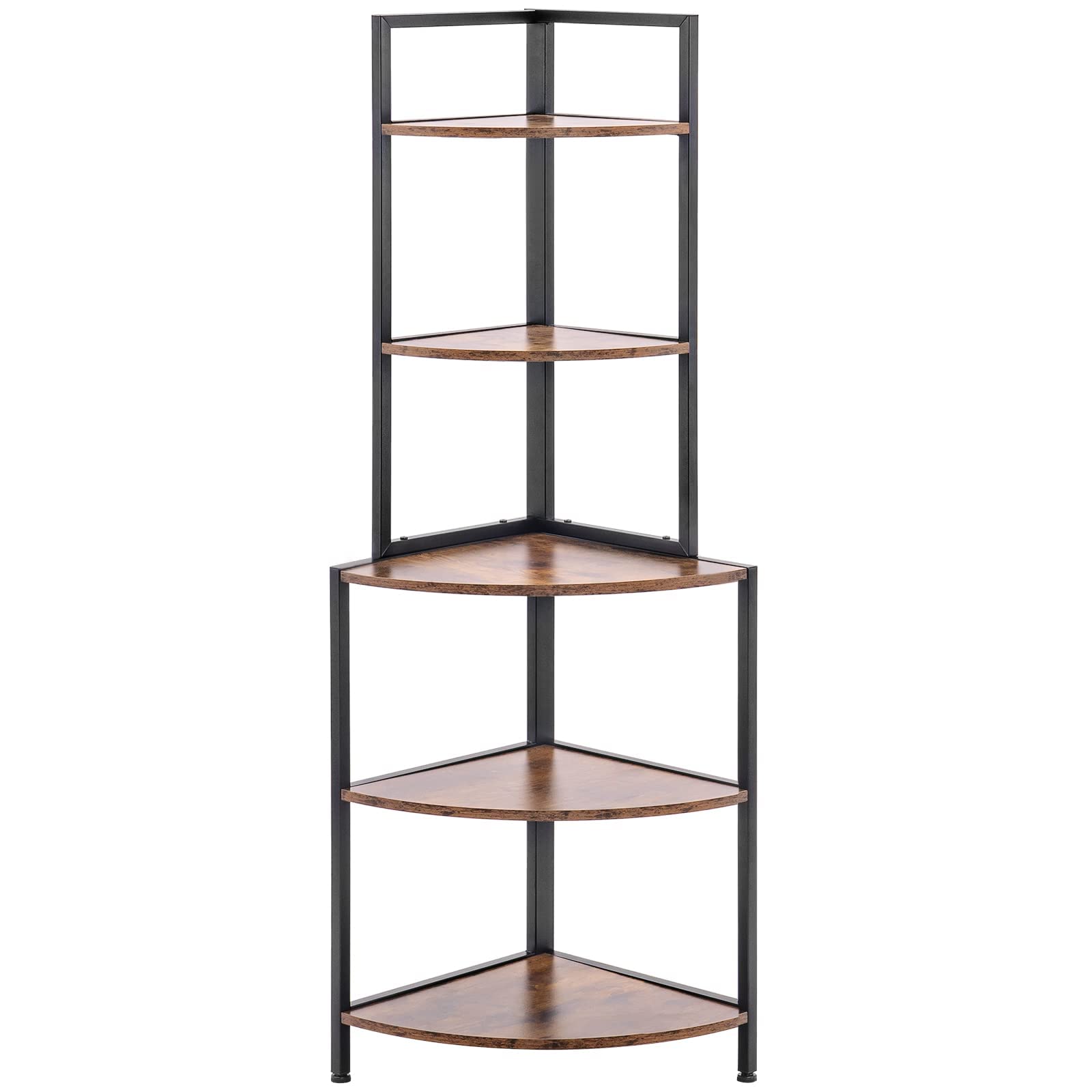 Apicizon 5-Tier Corner Shelf - Industrial Metal Frame Bookcase, Rustic Brown Storage Rack for Books, Plants & Decor | Perfect for Small Spaces, Home Office, Kitchen & Living Room Display