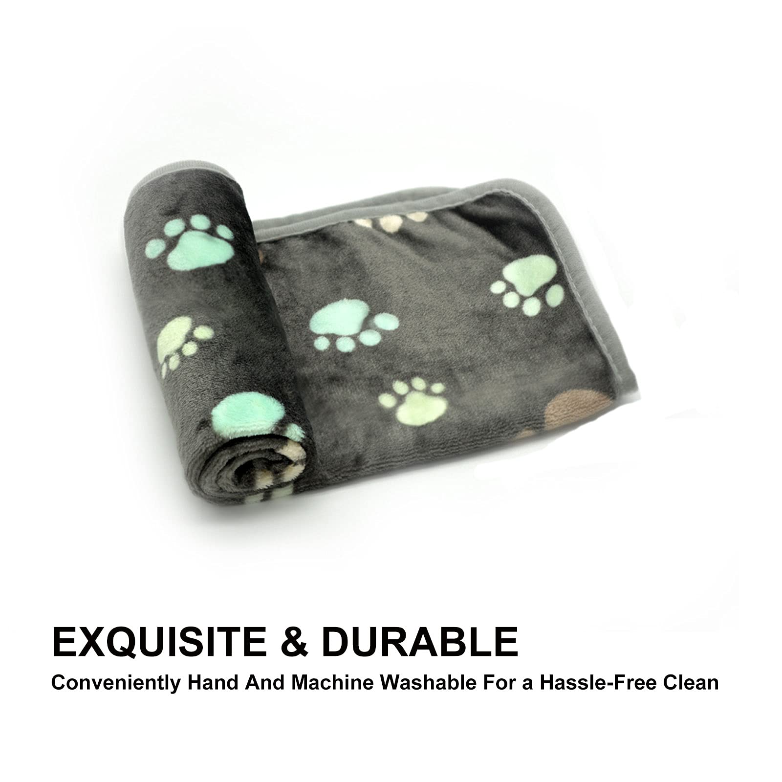 1 Pack 3 Super Soft Grey Paw Print Fleece Pet Blankets - Warm & Cozy Dog Bedding for Small Dogs & Puppies, Fluffy Cat Blanket (40