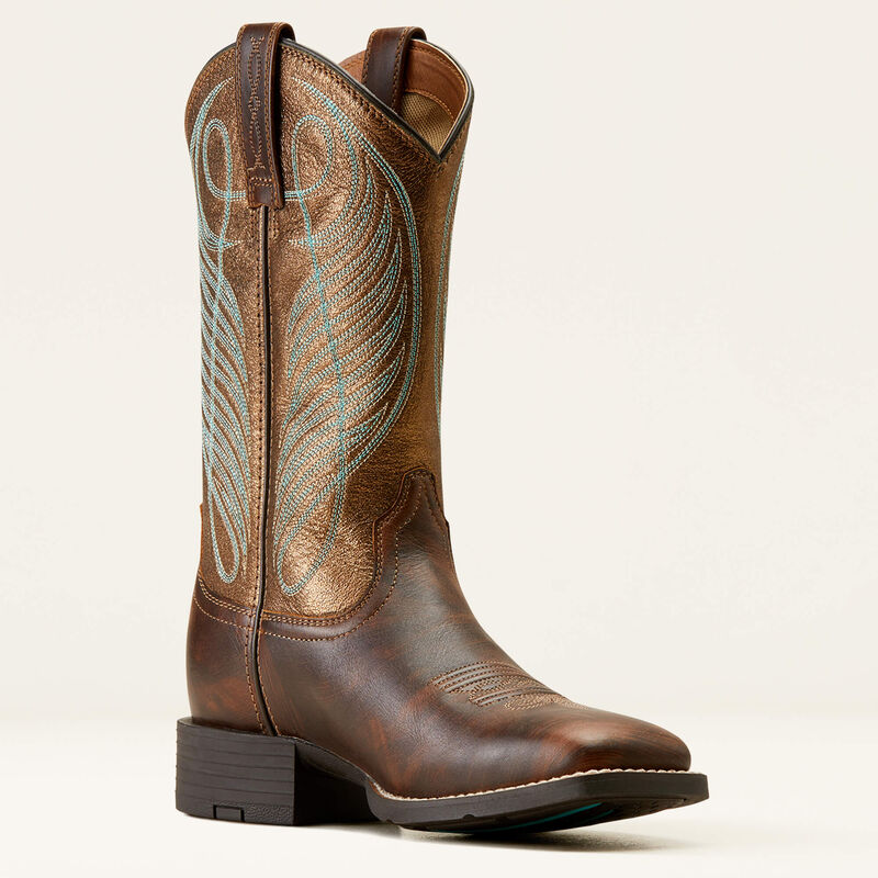 Round Up Wide Square Toe Western Boots for Men - Comfortable Cowboy Boots for Riding, Work & Country Style - Durable Leather Western Footwear for Ranch, Rodeo & Outdoor Activities