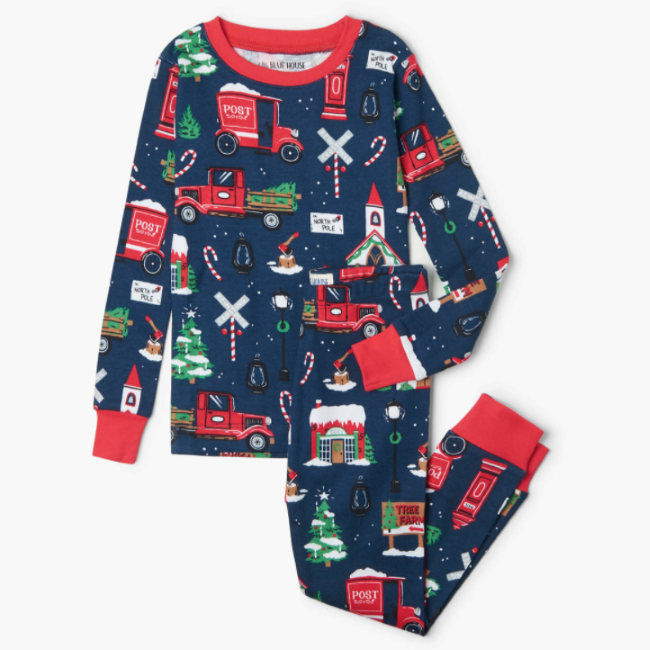 Hatley Navy Christmas Village Kids Pajama Set - Cozy Holiday Pajamas for Boys & Girls - Perfect for Christmas Morning & Family Photos