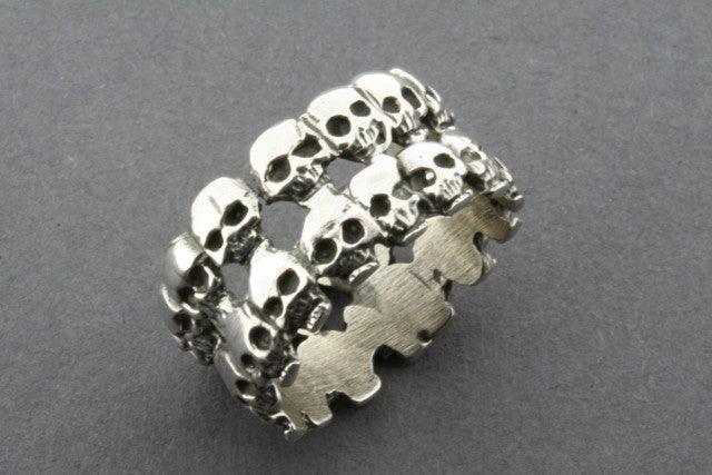 Sterling Silver Double Skull Band Ring - Gothic Jewelry for Men & Women, Perfect for Halloween, Punk Fashion, and Rock Style Outfits