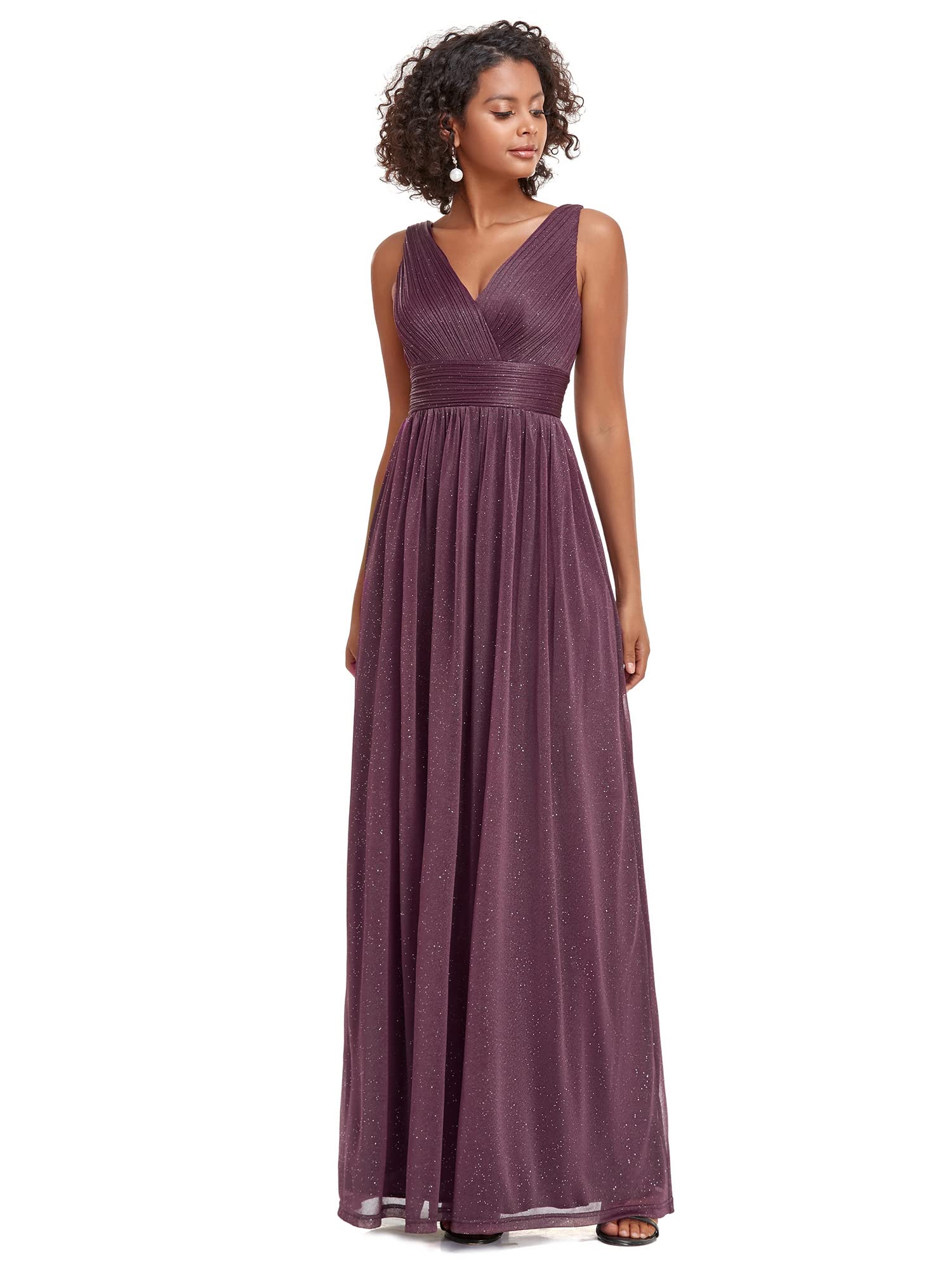 Ever-Pretty Women's V-Neck High Waist Glitter Maxi Evening Dress 07764 - Elegant Formal Gown for Prom, Wedding, Party & Special Occasions