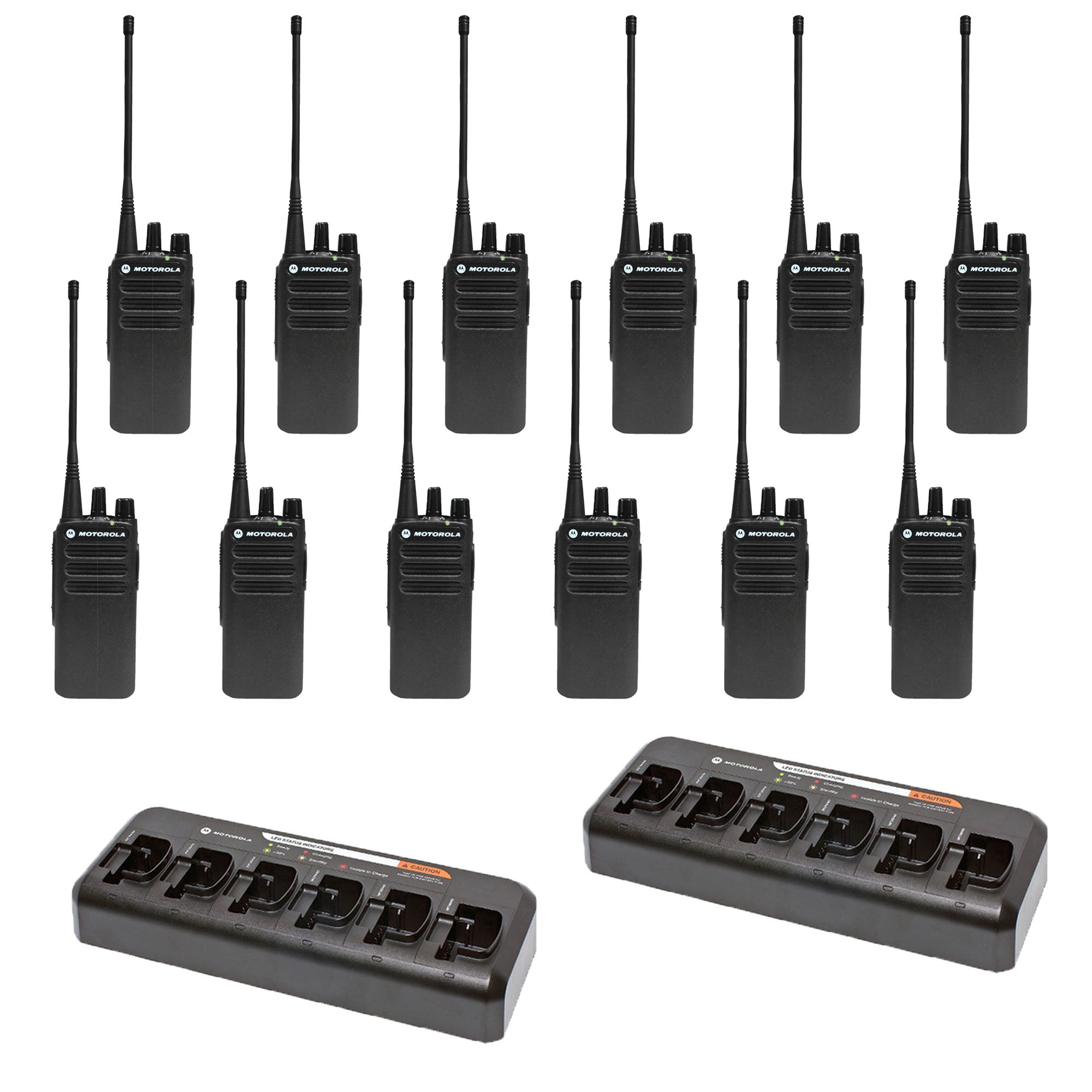 Motorola CP100D Non-Display Two-Way Radios (12-Pack) with Multi-Unit Charger - Perfect for Construction, Security & Event Communication