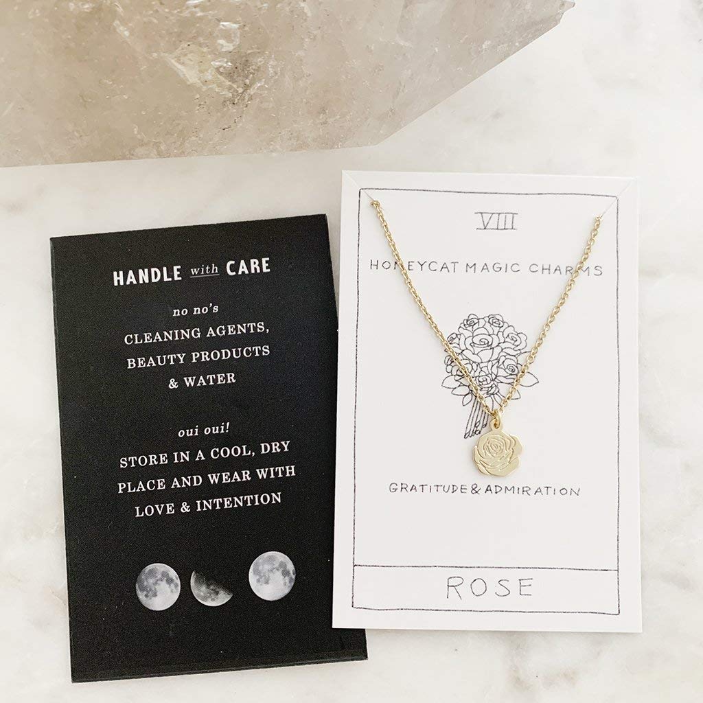 Honeycat Magic Charm Rose Necklace - Elegant Minimalist Jewelry in Gold, Rose Gold & Silver | Perfect for Valentine's Day Gifts, Anniversary Presents & Everyday Wear