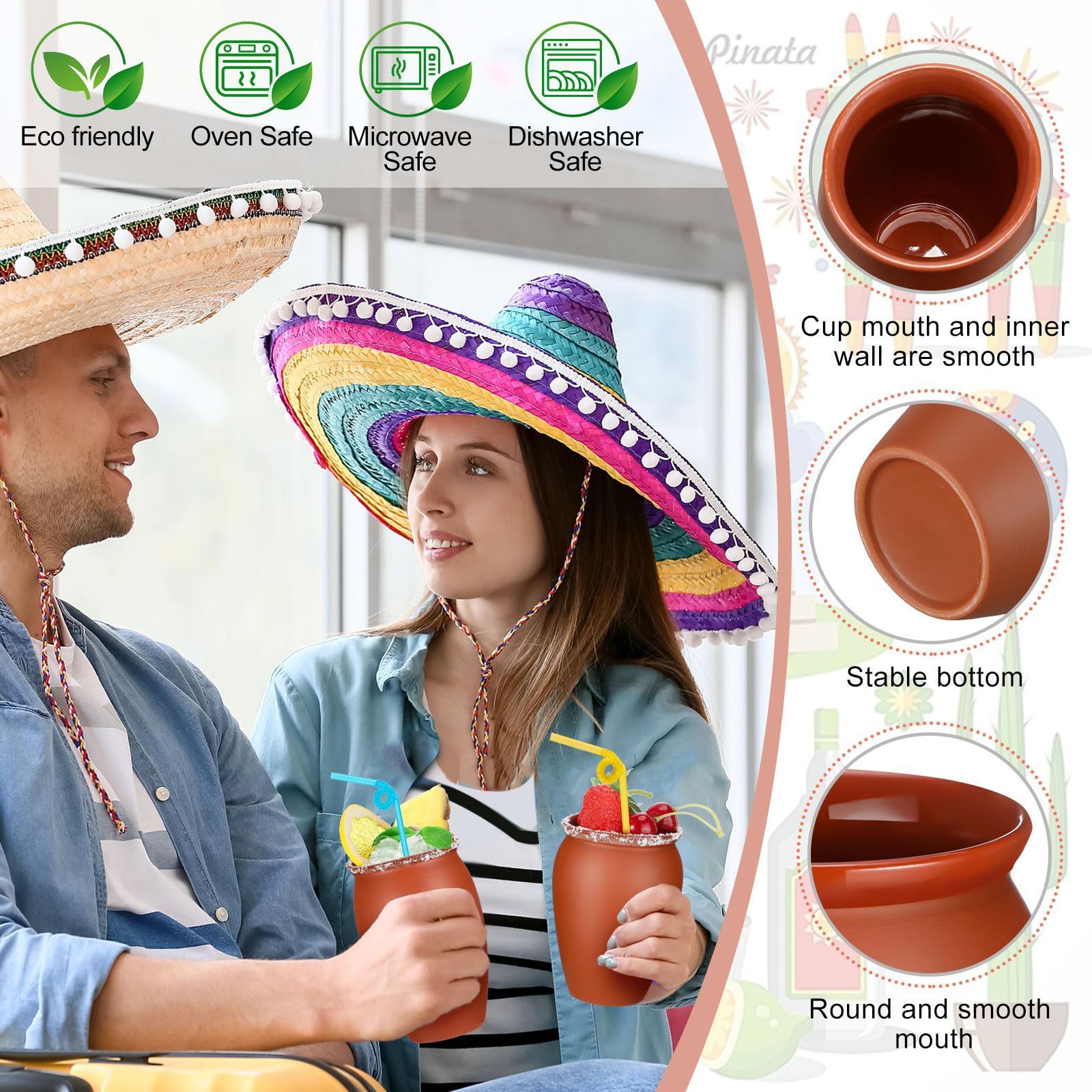 Gejoy 16 oz Mexican Clay Cantaritos Shooters - Set of 20 Handcrafted Pottery Cups for Margaritas, Mojitos & Cocktails | Perfect for Taco Tuesday, Fiesta Parties & Mexican-Themed Events