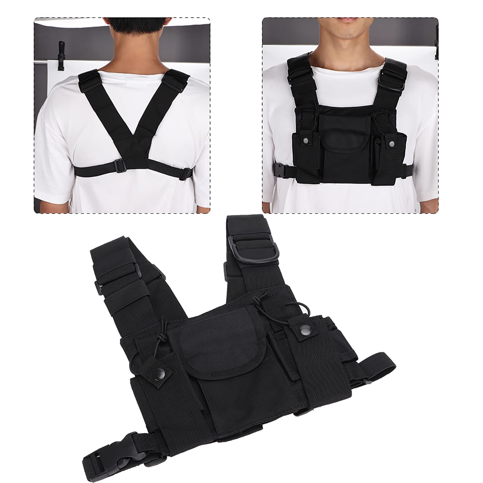 ElgnAura Tactical Chest Harness for Two-Way Radios - Adjustable Molle Vest with Dual Front Pouches for Firefighters, Military & Rescue Teams | Perfect for Emergency Response & Outdoor Adventures