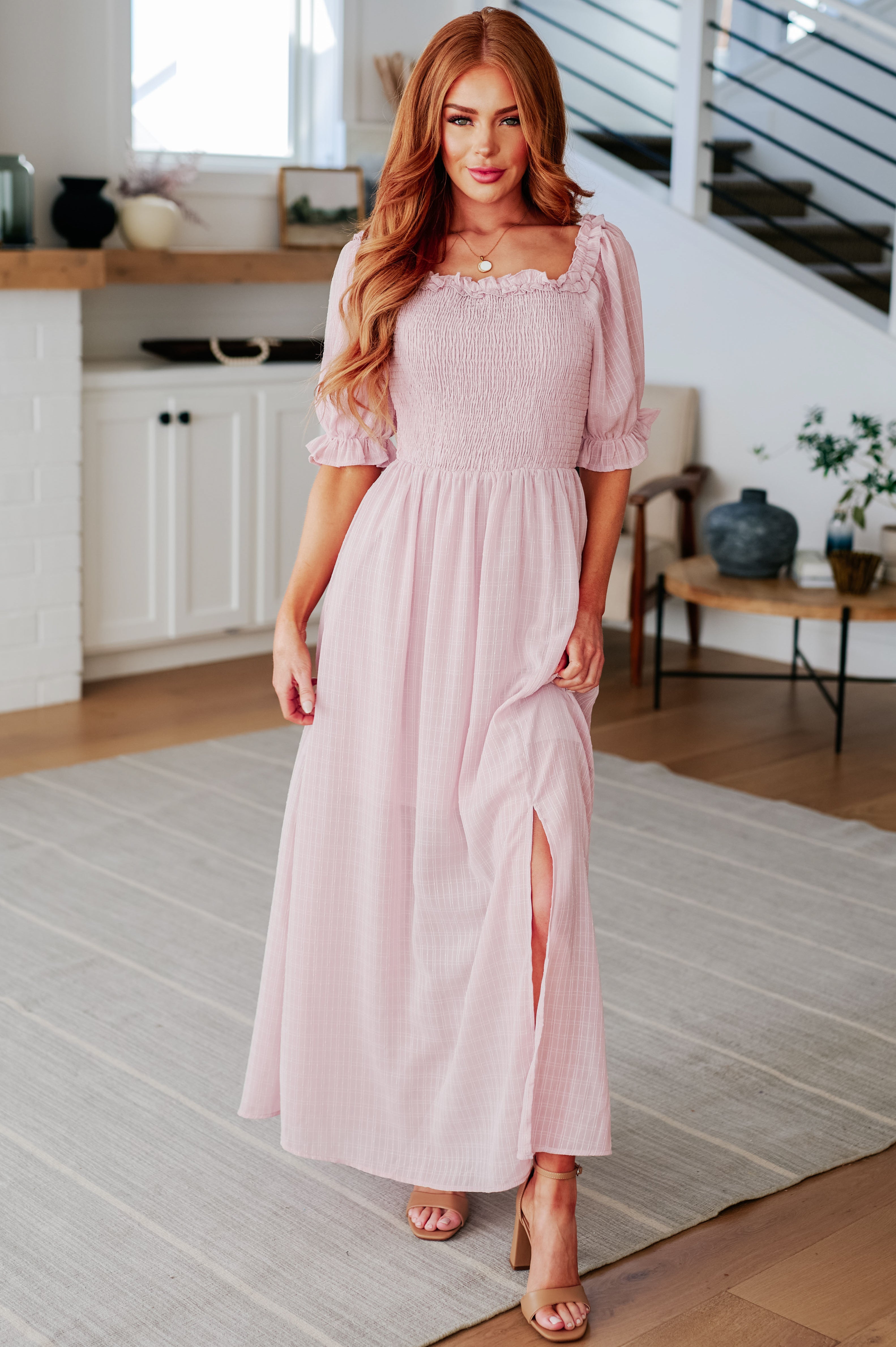 Midday Stroll Dress - Women's Casual Summer Flowy Midi Dress for Beach, Brunch & Outdoor Activities