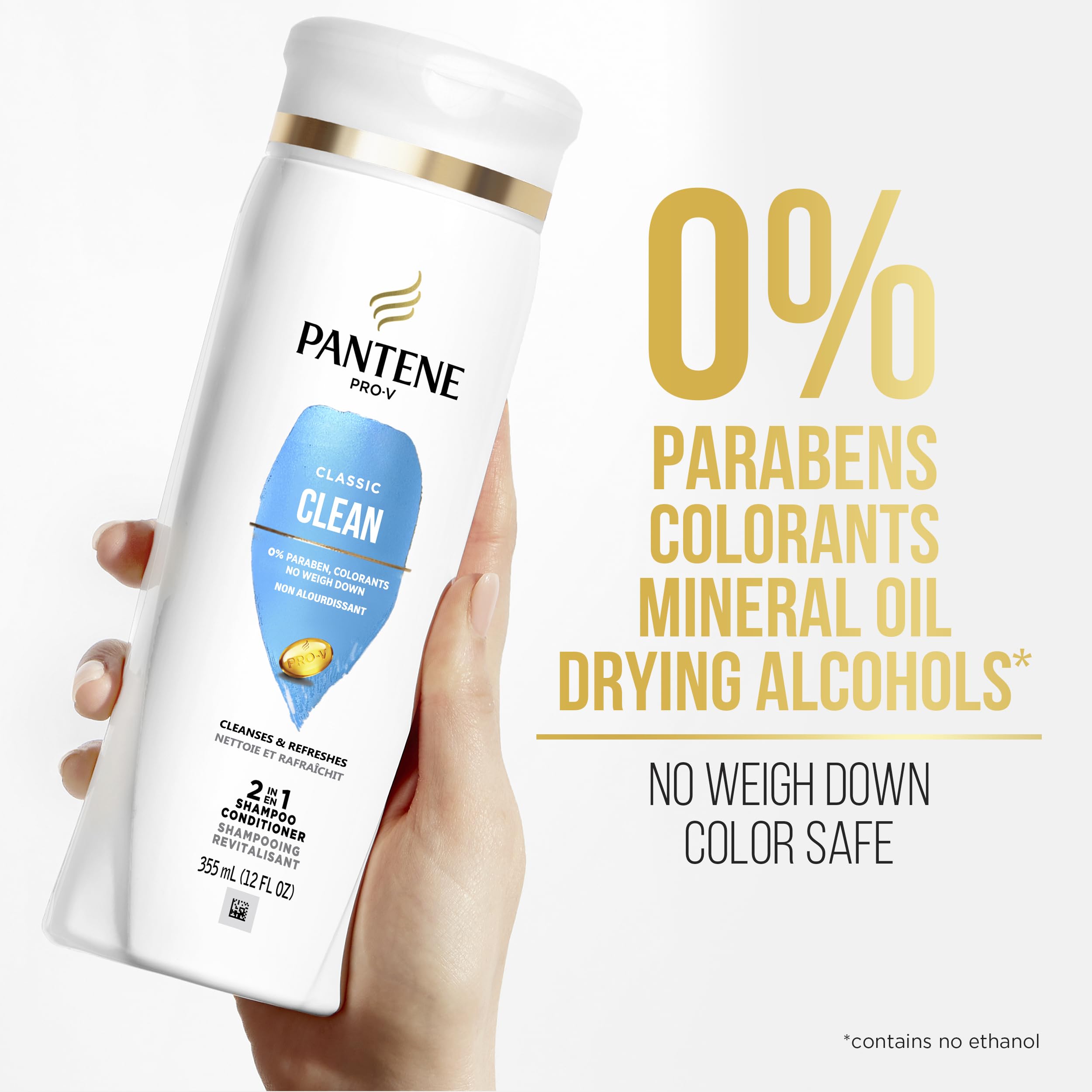 Pantene PRO-V Classic Clean 2-in-1 Shampoo & Conditioner for All Hair Types - 12 fl oz - Daily Moisturizing & Strengthening Hair Care - Perfect for Home, Travel & Gym Use