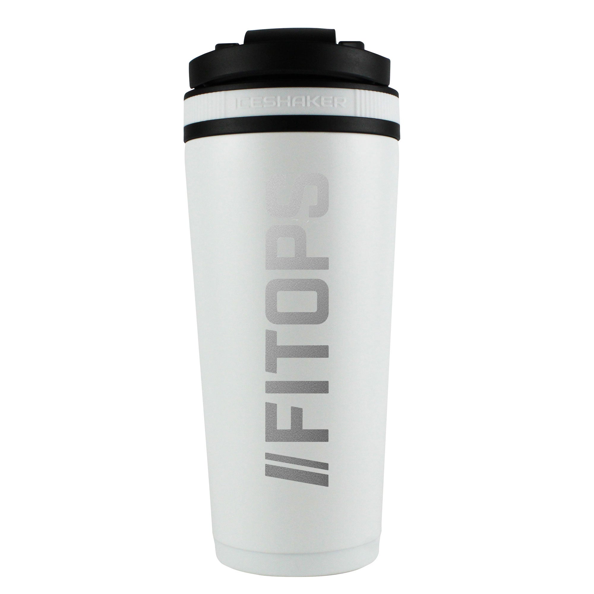 FITOPS 26oz White Insulated Stainless Steel Protein Shaker Bottle for Gym, Workout & Travel - Leakproof & BPA Free