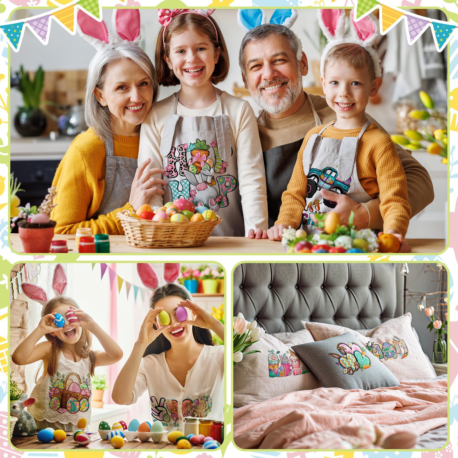 Estune 30 Pcs Easter Iron-On Transfers - Bunny & Egg Heat Transfer Appliques for T-Shirts, DIY Clothes Decor, Pillow Covers - Easter Decals & Patches for Spring Crafts, Kids Activities & Holiday Home Decor