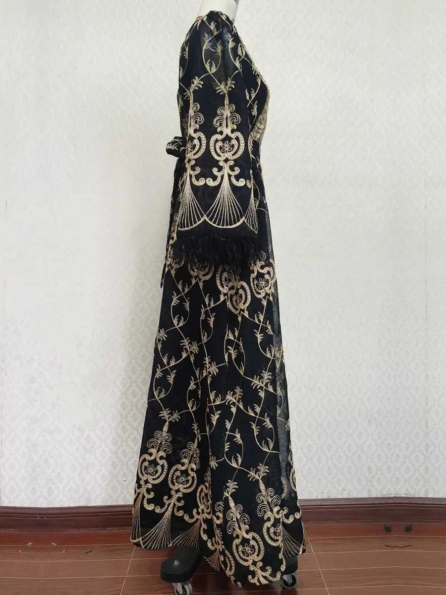 Elegant Eid Outfits for Women - Sparkling Sequins & Embroidery Muslim Caftan Kaftan Dress Jalabiya - Perfect for Eid Celebrations, Weddings & Special Occasions