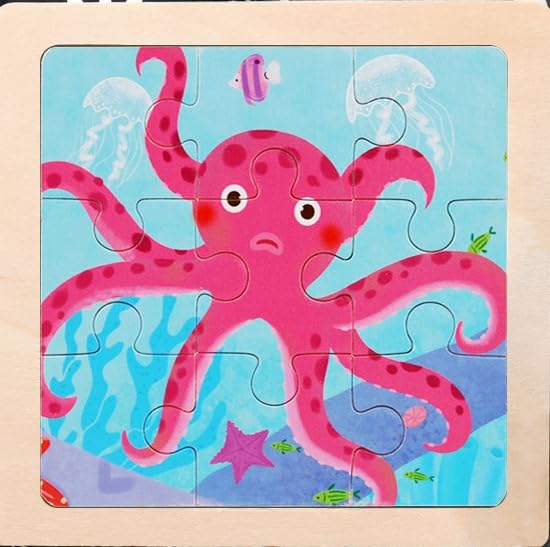 9-Piece Wooden Jigsaw Puzzle Set - Wildlife Animal Learning Toys for Toddlers & Preschool Kids (Pack of 6, SEA Animals) - Educational Montessori Toys for Early Childhood Development & Classroom Activities