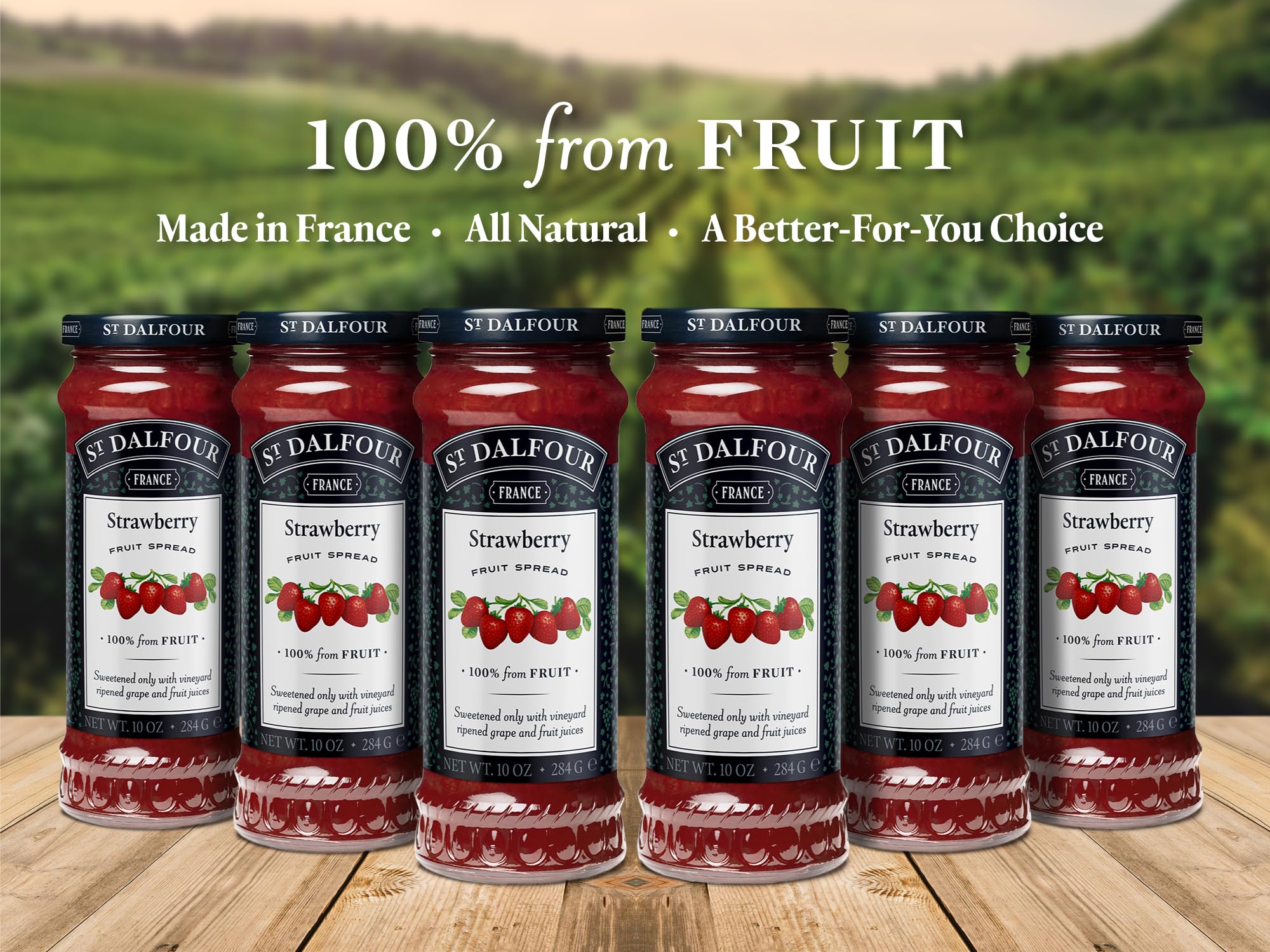 St. Dalfour Strawberry Fruit Spread - 6 Pack of 10 oz Jars | 100% Natural Fruit, No Added Sugar, No Corn Syrup | Perfect for Toast, Yogurt & Baking | Healthy Jam Alternative