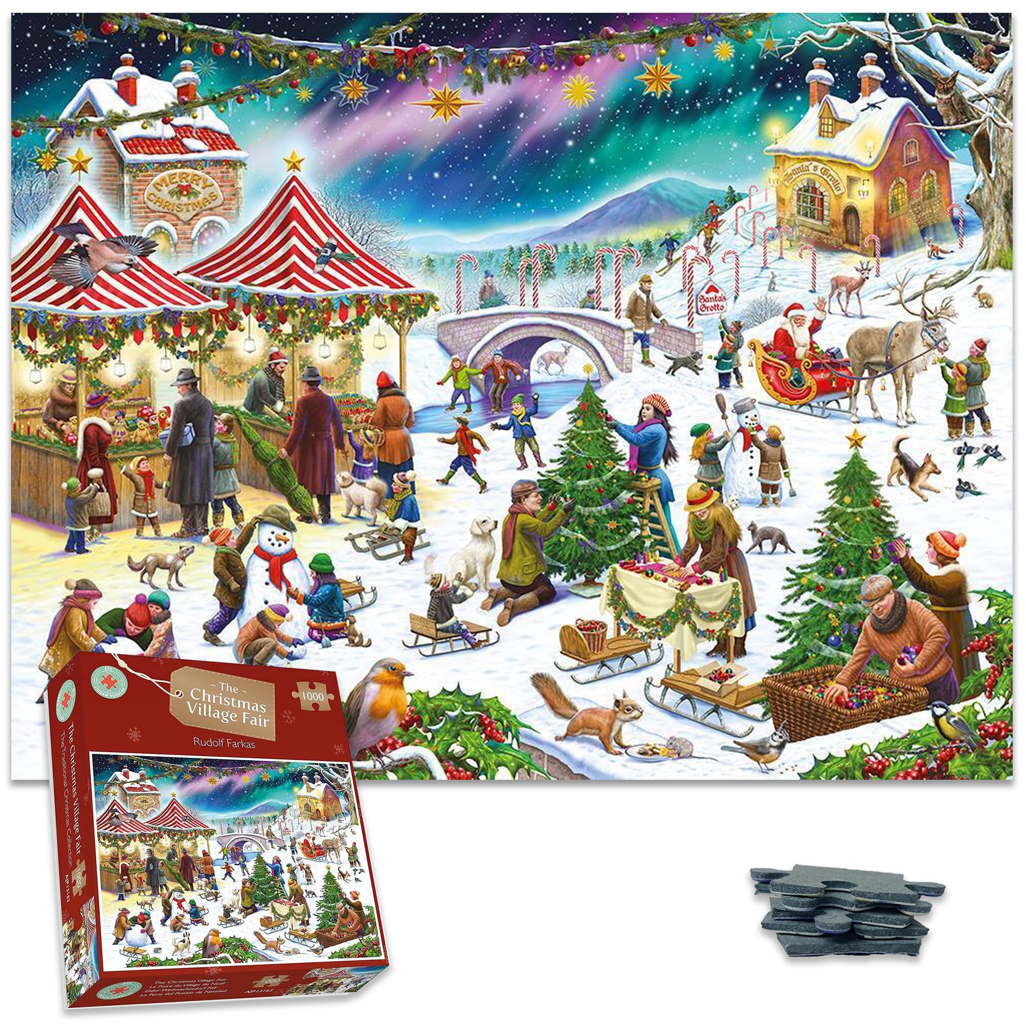 1000 Piece Christmas Village Fair Jigsaw Puzzle by Rudolf Farkas - Challenging Adult Puzzle with Festive Holiday Scenes - Perfect for Family Game Nights, Winter Decor & Stress Relief Activities