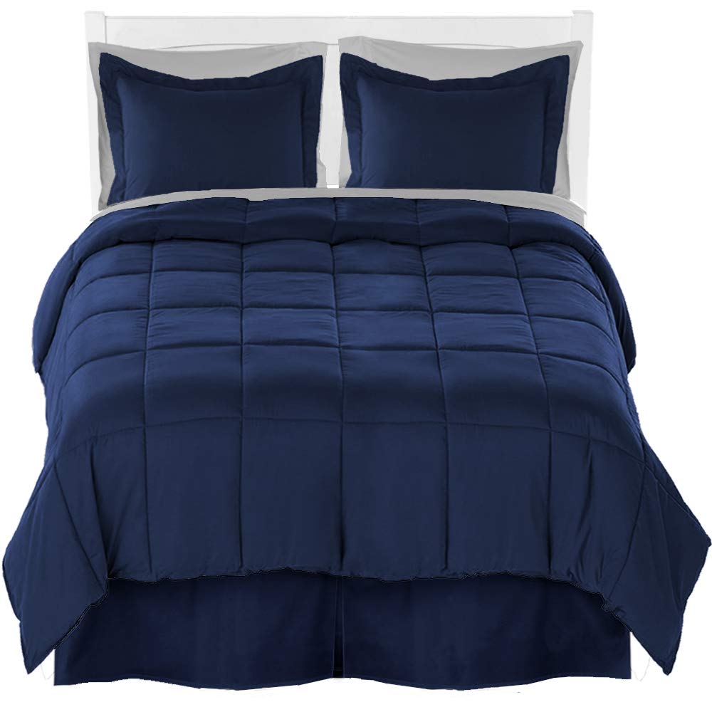 Premium Twin XL Comforter Set with Sheet Set & Bed Skirt - Ultra Soft Brushed Microfiber Bedding (Dark Blue Comforter, Light Grey Sheets, Dark Blue Bed Skirt) for Cozy Bedroom Decor & Guest Room Setup