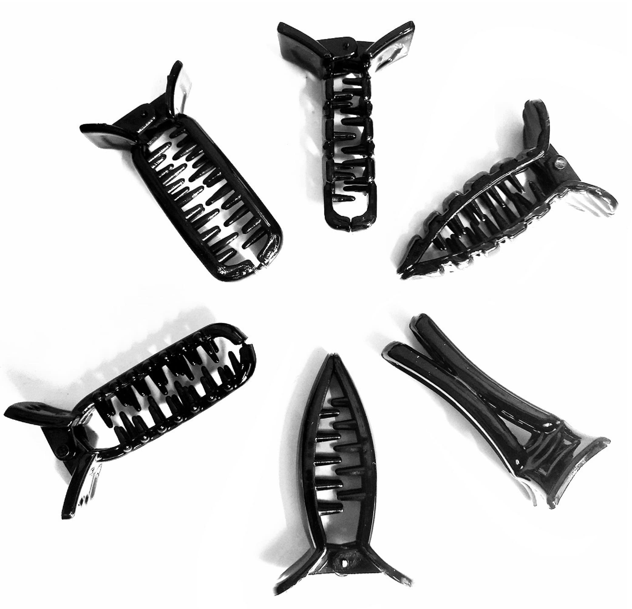 Professional Hair Styling Clips 6pcs - Large Crocodile Hair Clips & Duckbill Sectioning Clips for Thick Hair, Hairdresser Hair Grips, Black Hair Accessories - Perfect for Salon Styling, DIY Haircuts & Home Hair Care