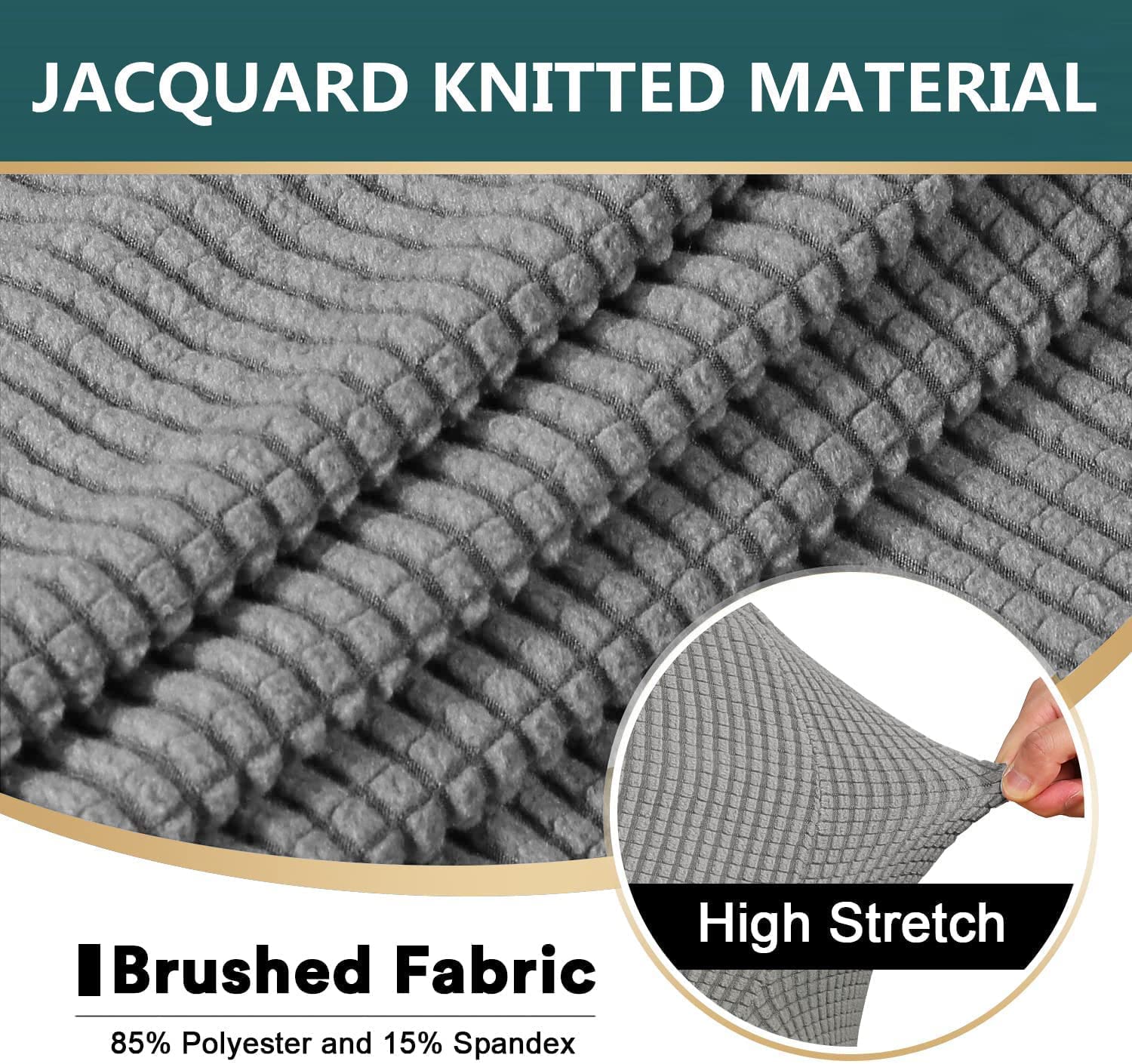 Stretch Sofa Cover 3-Piece Set with 2 T-Cushion Covers - Jacquard Knit Slipcover Furniture Protector for Couches & Sectionals - Light Gray - Perfect for Living Room, Home Decor & Pet Protection