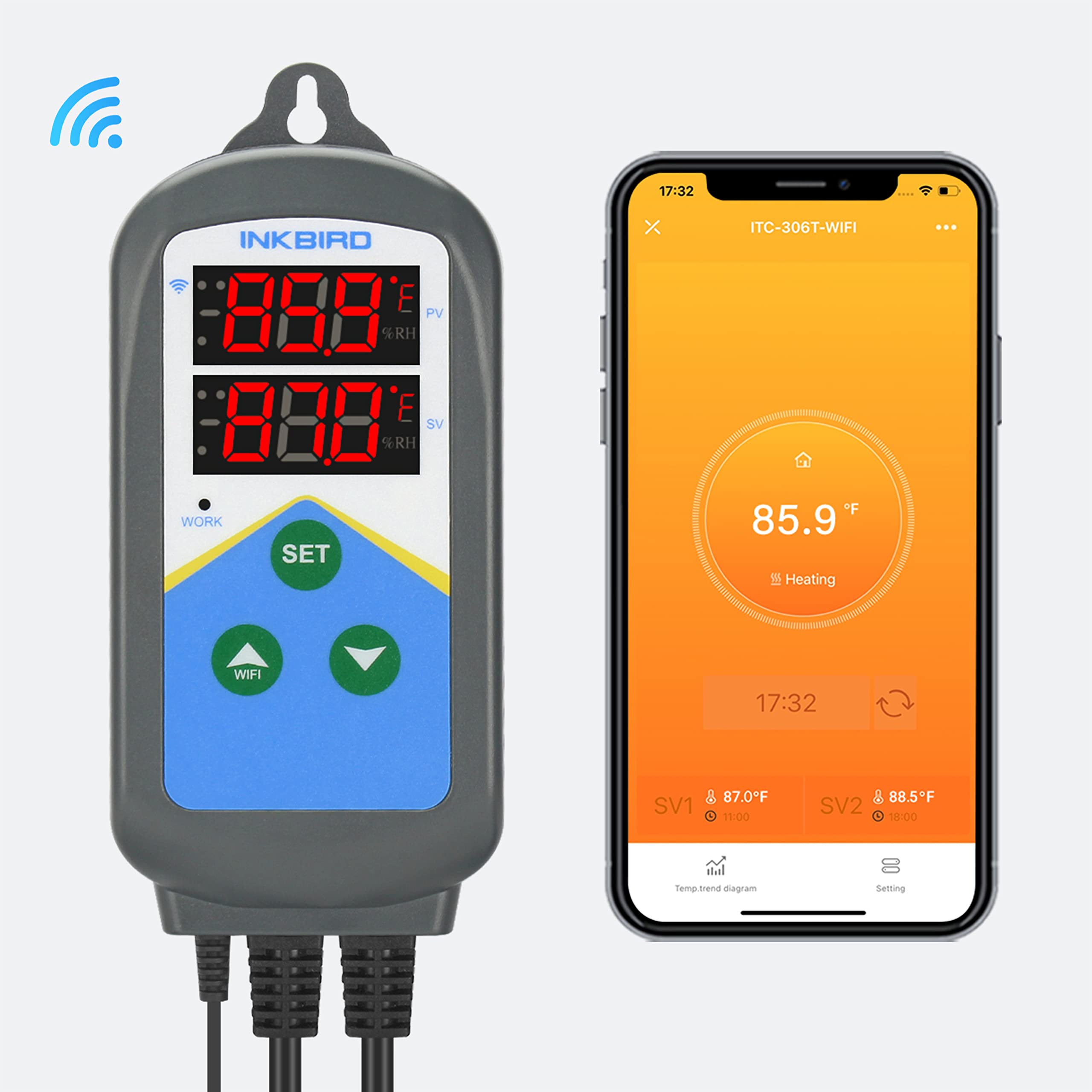 Inkbird ITC-306T WiFi Temperature Controller - 1200W 10A Smart Thermostat for Reptile Heat Lamp, Heat Mat & Home Brewing Fermentation | Remote Monitoring & Precise Temperature Control for Terrariums, Greenhouses & Home Brewing Kits