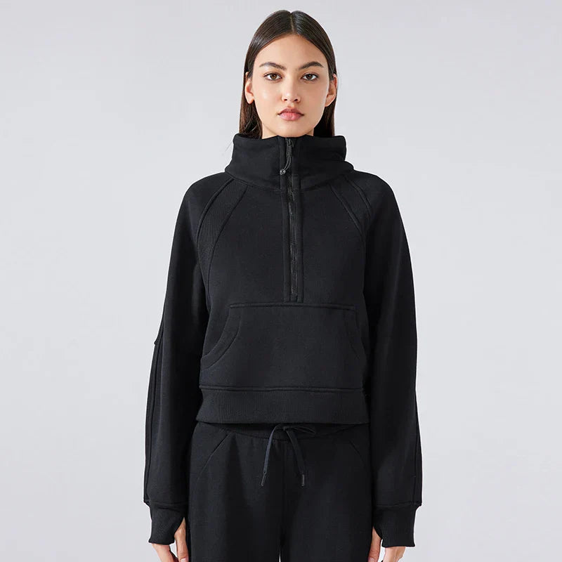 Women's Fleece Half-Zip Pullover Hoodie - Warm High Stand Collar Sports Top for Fall & Winter | Outdoor Activities, Gym Workouts & Casual Wear