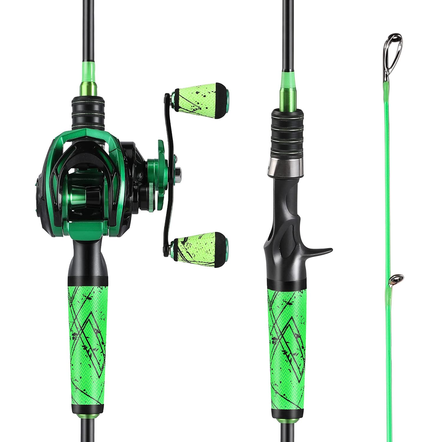 Premium Bass Fishing Rod and Reel Combo - Baitcasting Fishing Kit with SuperPolymer Handle (Green) for Freshwater & Saltwater Angling - Ideal for Bass, Trout, and Walleye Fishing