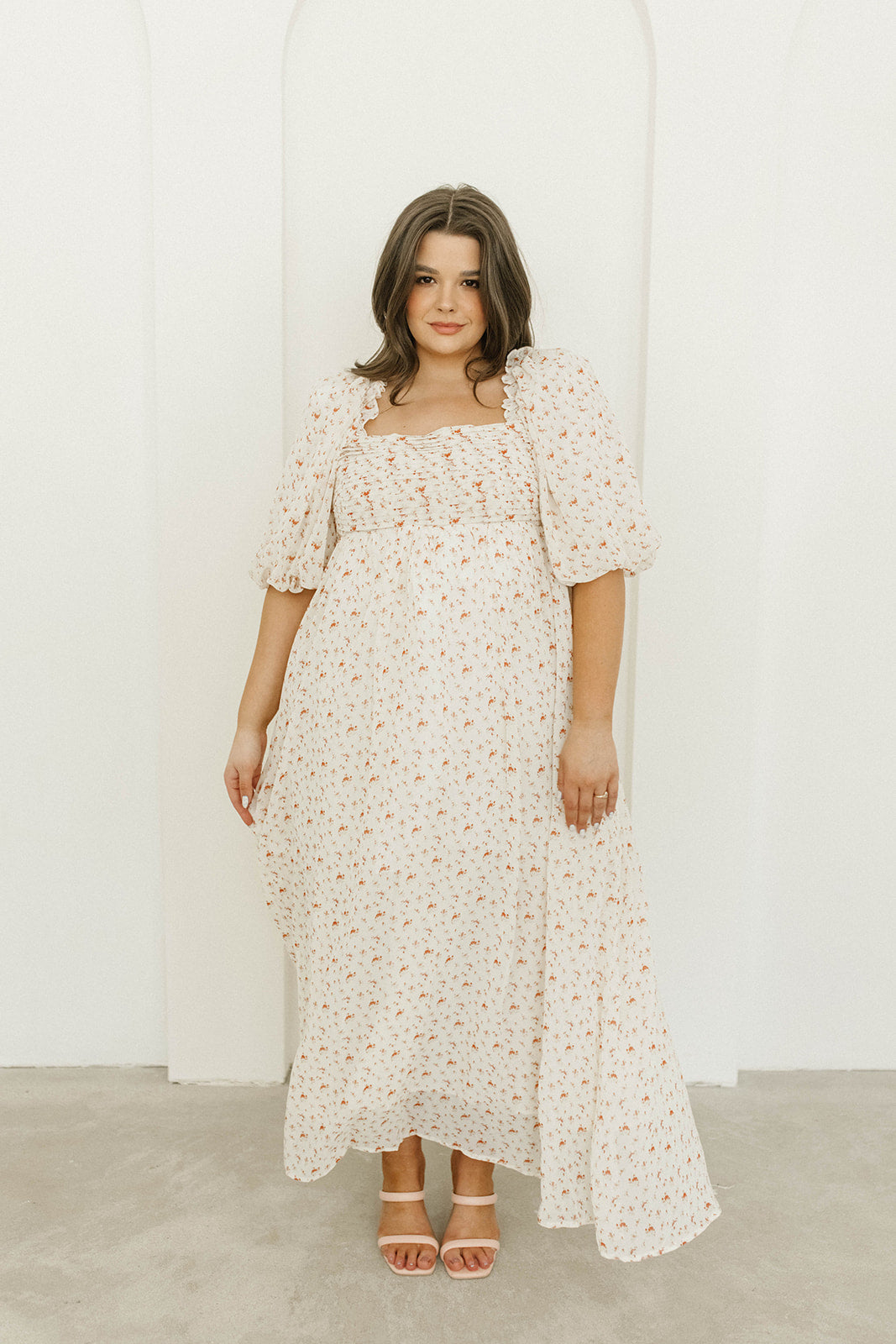 Melody Maxi Dress with Pleats & Bow Detail - Ivory Floral Print Maternity Dress | Bump Friendly & Inclusive Sizing (S-3XL) | Perfect for Weddings, Baby Showers & Summer Events