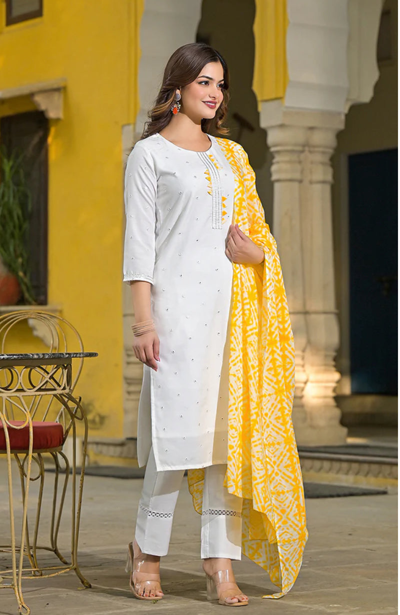 Stylish Yellow Rayon Blend Embroidered Kurta Set for Women | Traditional Indian Ethnic Wear | Perfect for Festivals, Weddings & Casual Outings