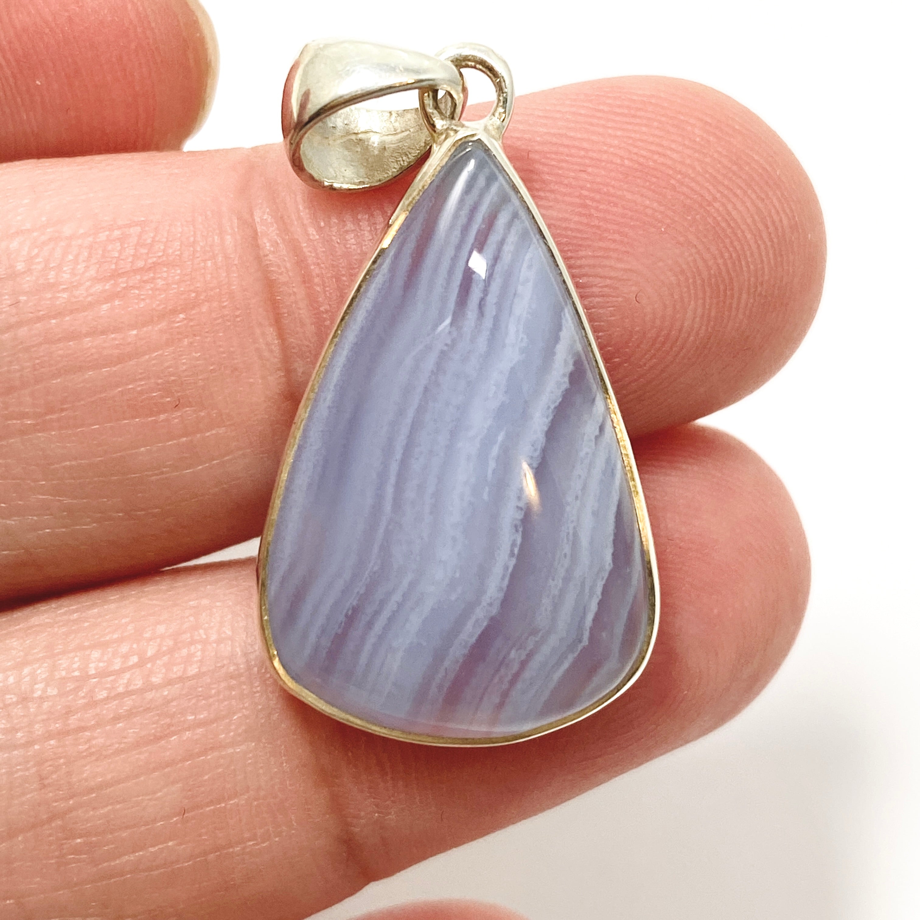 Blue Lace Agate Teardrop Cabochon Pendant KPGJ4828 - Natural Stone Jewelry for Women, Healing Crystal Necklace - Perfect for Meditation, Yoga & Spiritual Gifts