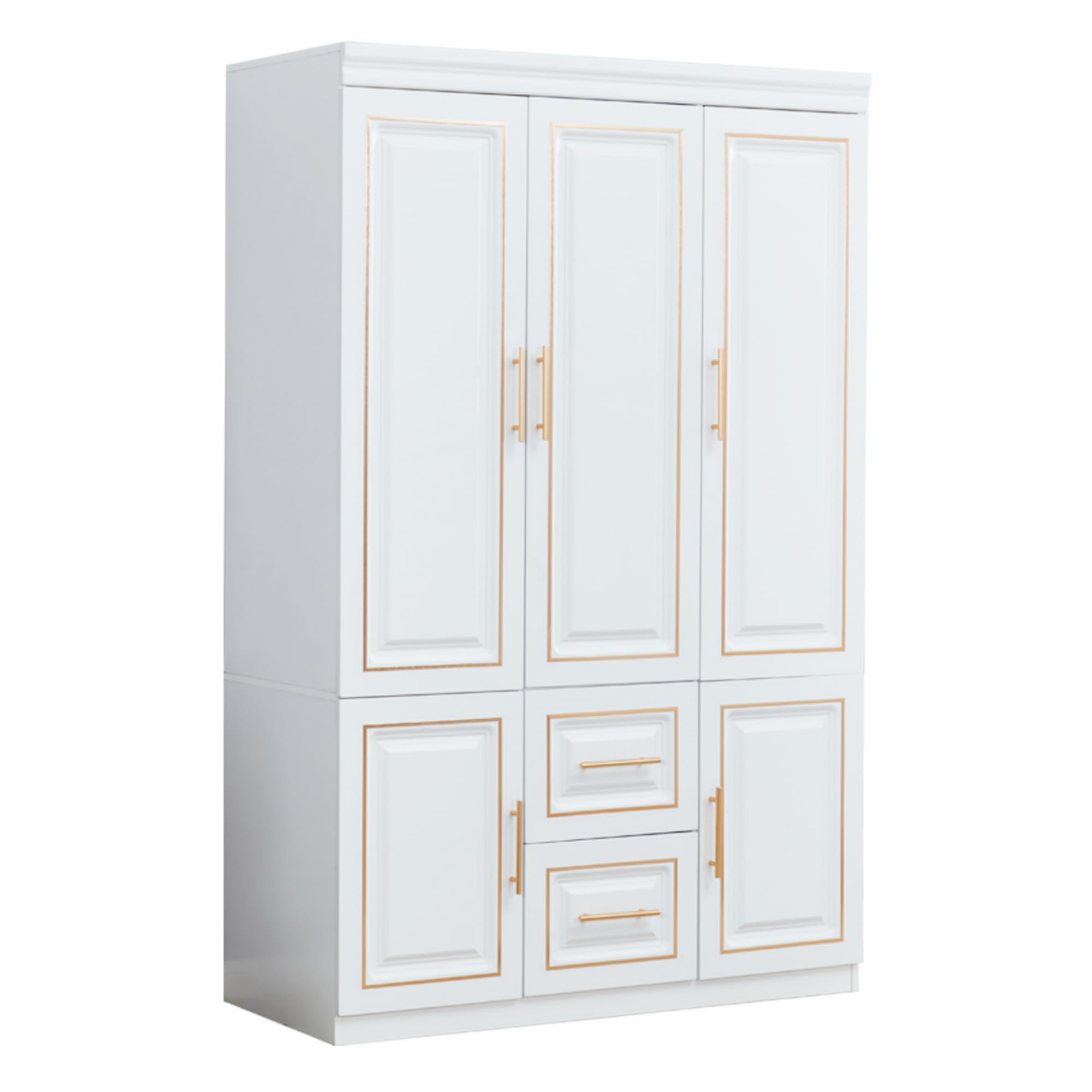 White Wooden Wardrobe Closet Armoire with Hanging Rod & Shelves - Bedroom Storage Cabinet for Clothes, Shoes & Accessories | Perfect for Small Spaces, Apartments & Dorm Rooms