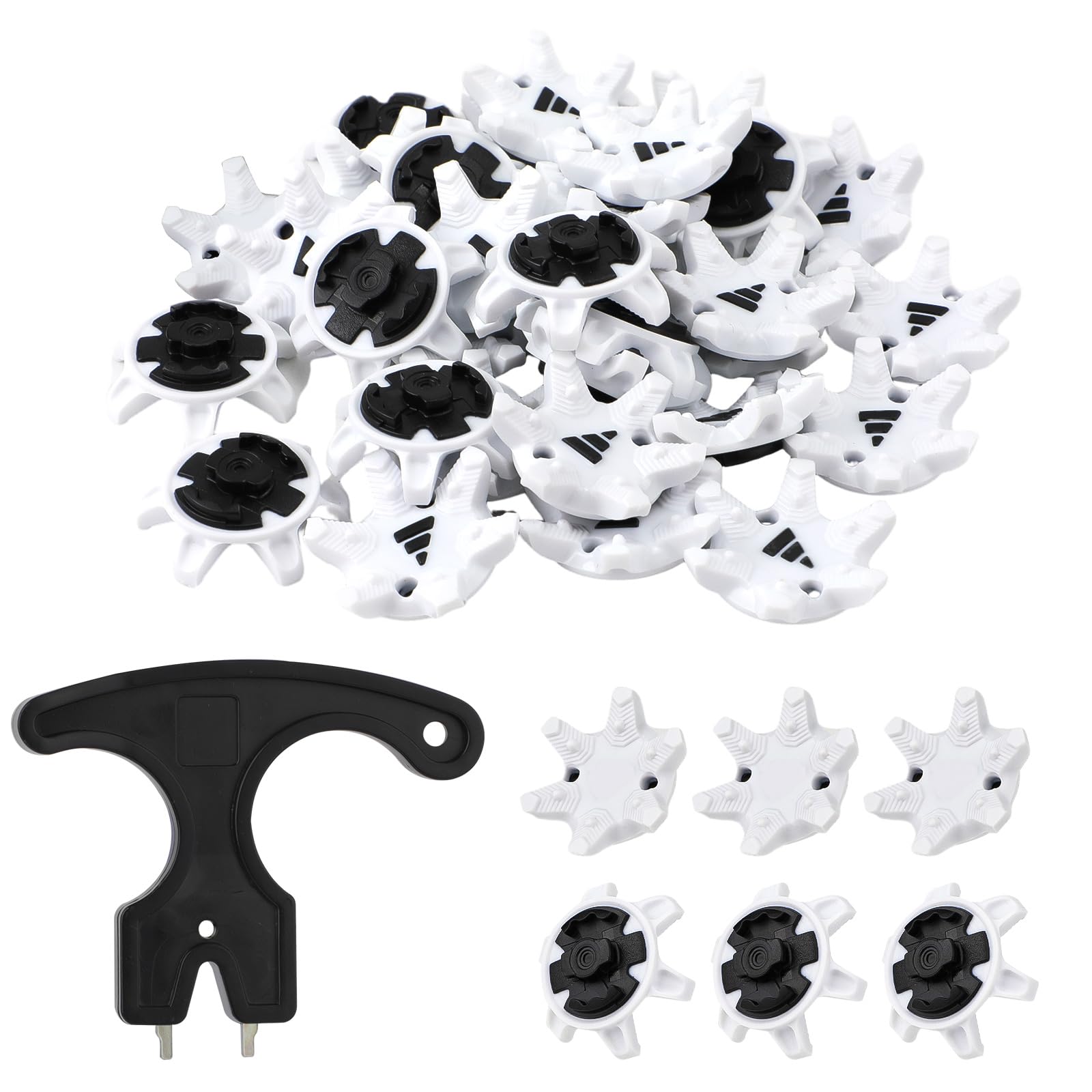 31pcs Golf Spikes Replacement Set with Wrench - Easy Install Cleats for Golf Shoes - Durable White & Black Spikes for Men & Women - Perfect for Golf Course & Training Sessions