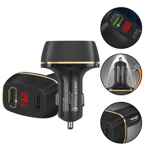 Dual USB 3A QC3.0 Fast Car Charger with LED Display - Compatible with iPhone X/8, OnePlus 5, Xiaomi Mi6, Redmi Note4 - Perfect for Road Trips & Daily Commuting
