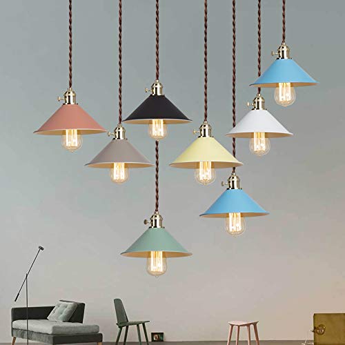 3-Light Halo Track Macaron Pendant Lighting Set - Industrial Grey E26 Hanging Lamp with Dimmable Twist Switch & 5ft Braided Brown Cord - Perfect for Kitchen Island, Dining Room, and Cafe Decor