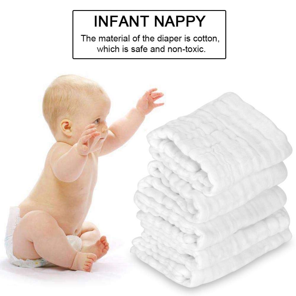 5 Pack Soft Cotton Baby Diapers - Breathable & Washable Reusable Cloth Nappies for Newborns & Toddlers (White) - Perfect for Bathing, Hair Care & Multi-Purpose Infant Use