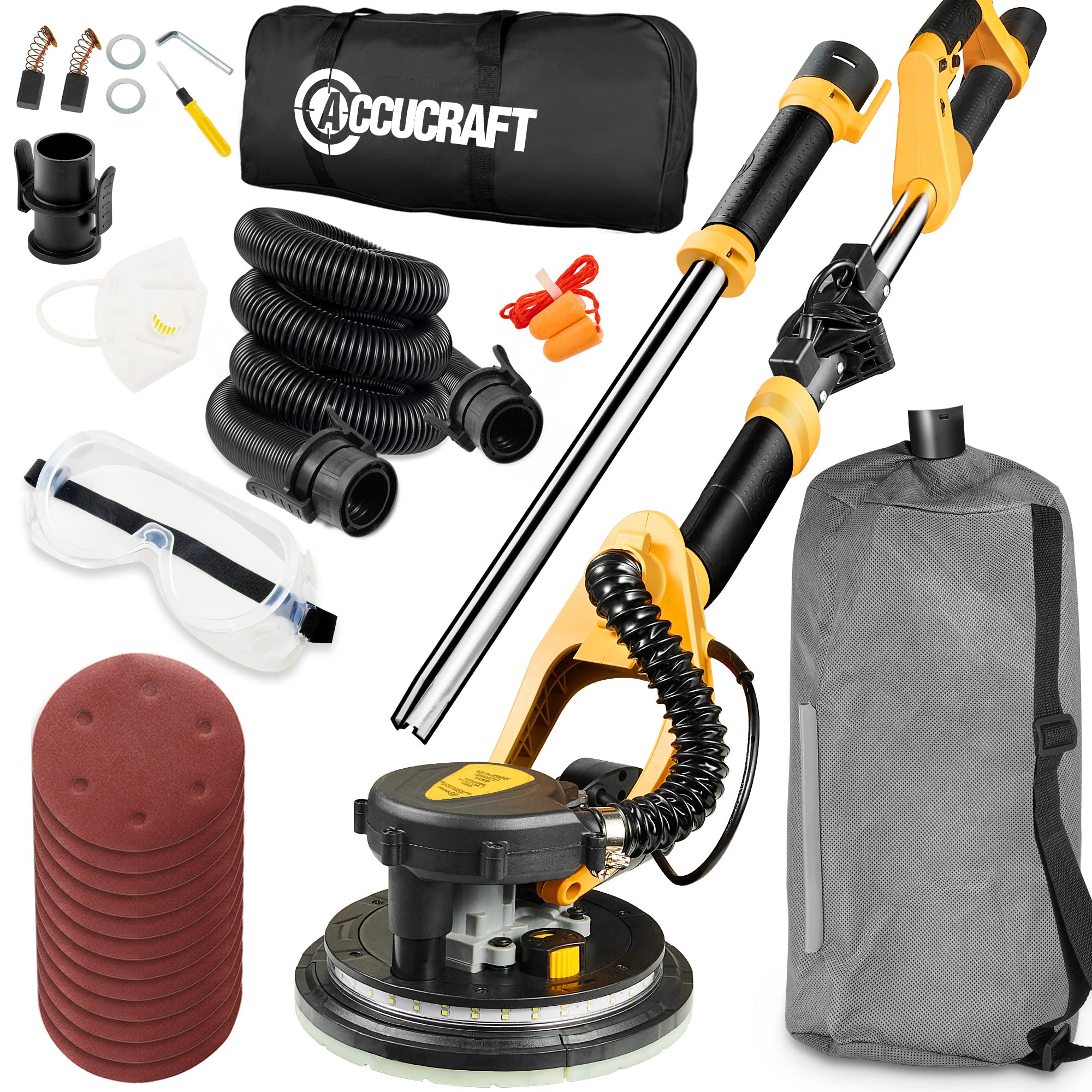 800W Electric Drywall Sander with Vacuum - 99% Dust Absorption, 6-Speed Adjustable (500-1800 RPM), 26ft Power Cord & LED Light - Perfect for Popcorn Ceiling Removal, Wall Smoothing, and Dust-Free Drywall Sanding Projects