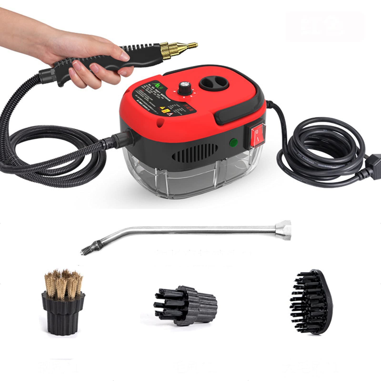 Portable Handheld Steam Cleaner for Kitchen, Bathroom, Furniture & Car Detailing - Automatic Pumping, Red | Deep Cleaning Stains, Grease & Germs in Home & Auto