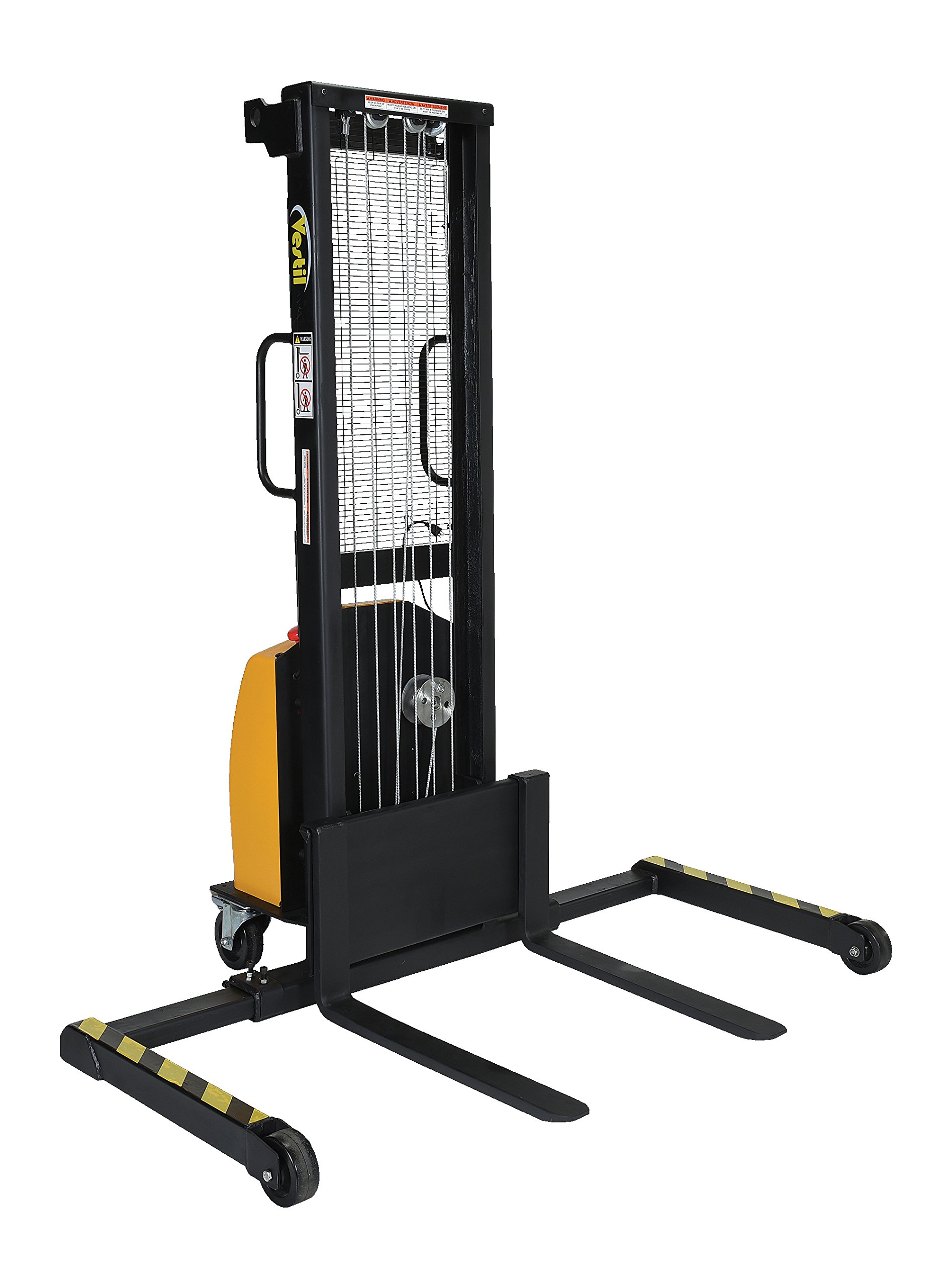 Vestil VWS-770-AA-DC Adjustable DC Winch Stacker - Heavy Duty Yellow & Black Electric Hoist for Warehouse, Factory, and Loading Dock Material Handling