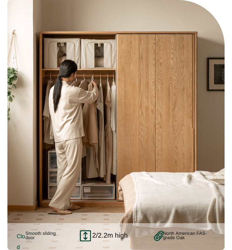 Solid Oak Wood Sliding Door Wardrobe Closet - Modern Storage Solution for Bedroom, Living Room & Office Organization