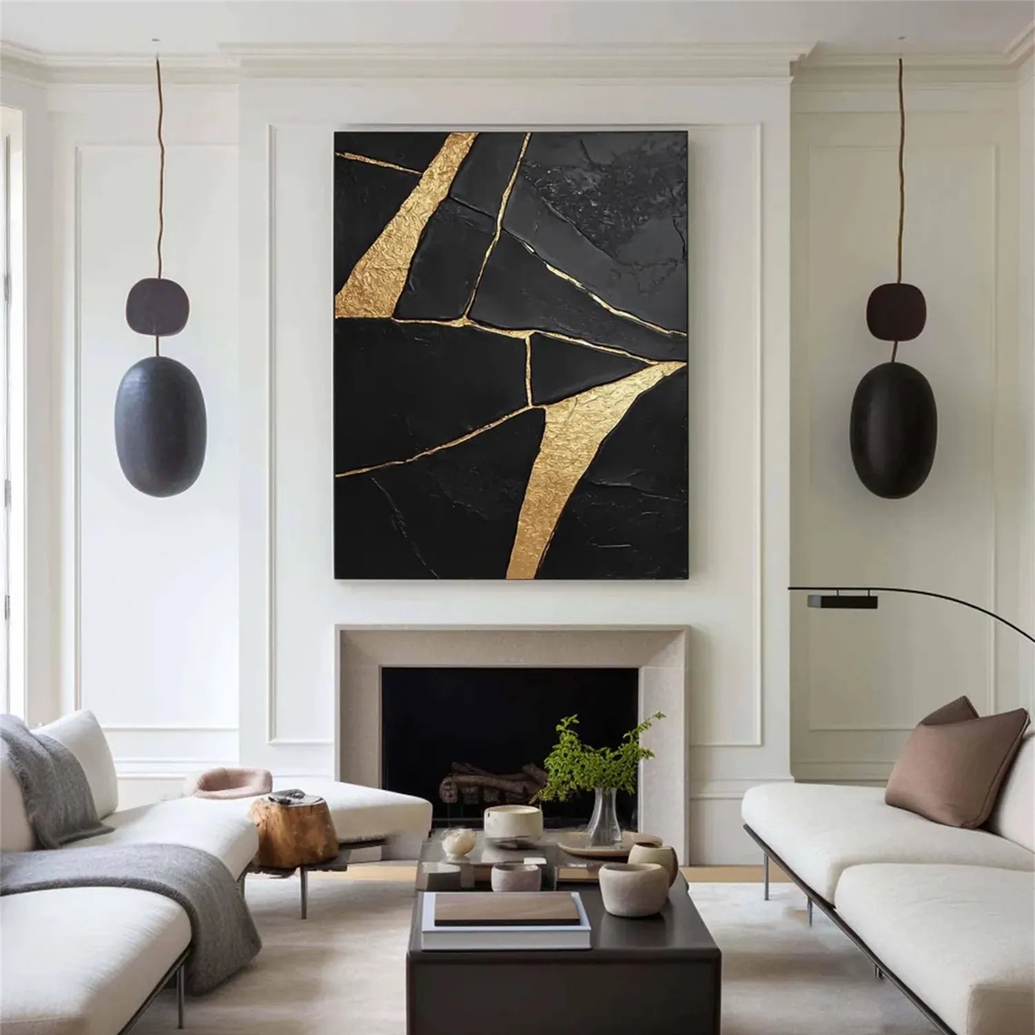 Black Gold Minimalist Textured Painting Canvas Wall Art - Modern Abstract Home Decor for Living Room, Bedroom & Office | Premium Quality #MZ123