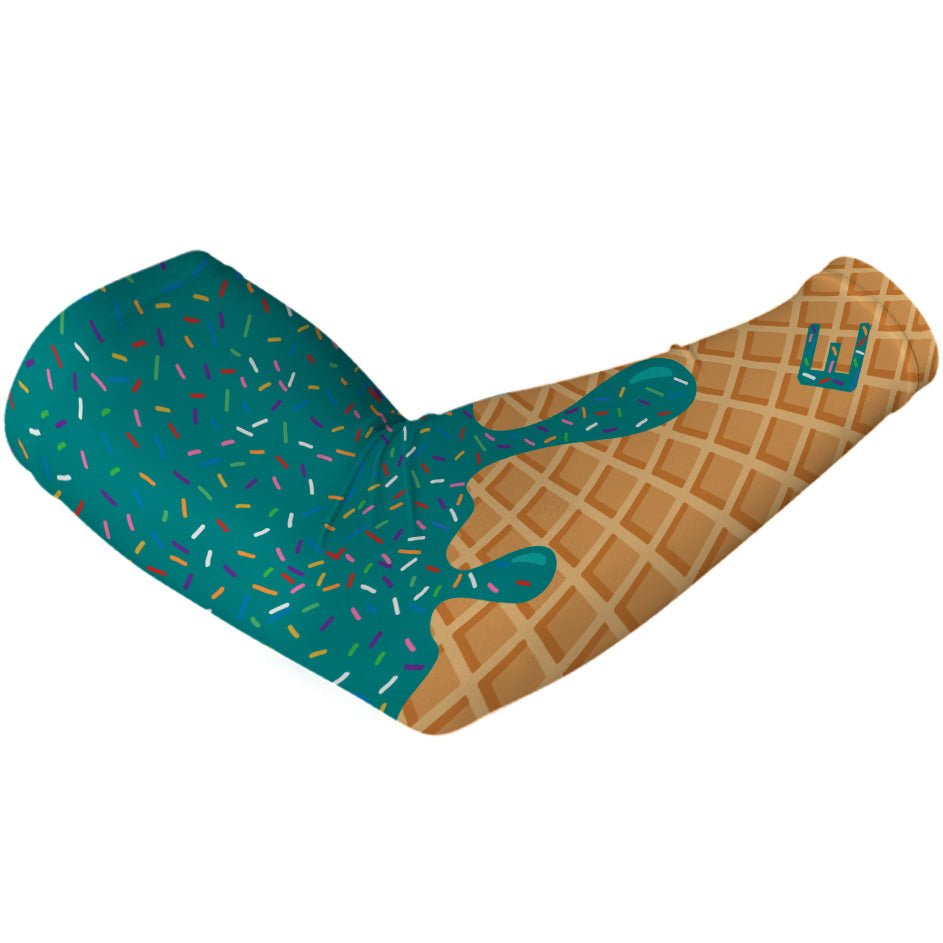 Cooling Teal Ice Cream Arm Sleeves for Sun Protection - UV Blocking, Breathable & Moisture Wicking for Outdoor Sports, Running, Cycling & Summer Activities