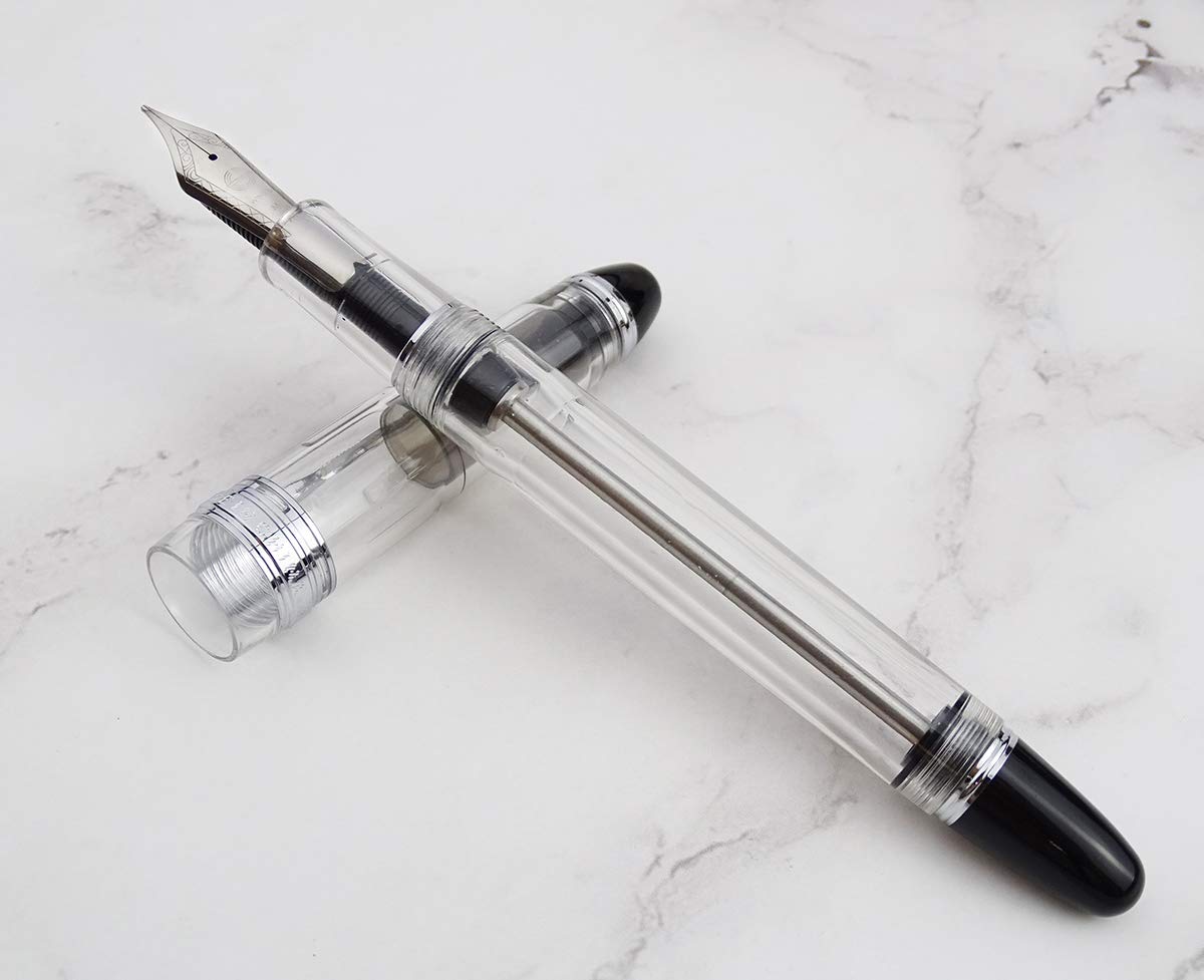 Lanxivi Yongsheng 699 Vacuum Fountain Pen - Medium Nib, Clear Demonstrator for Calligraphy & Writing