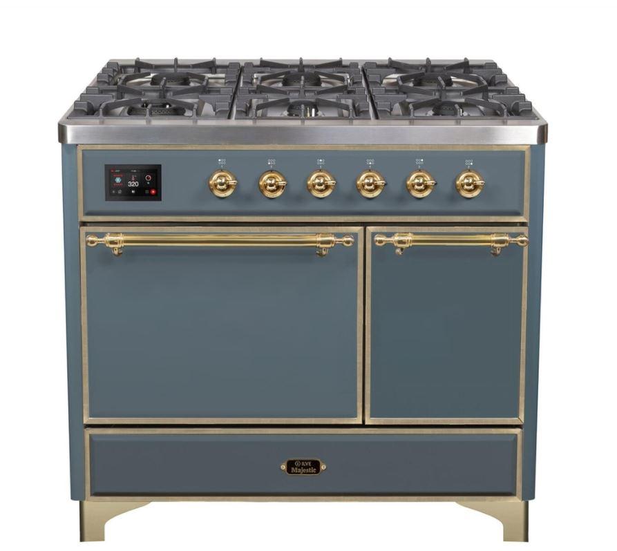 ILVE 40 Inch Majestic II Series Professional Natural Gas & Propane Dual Fuel Range with 6 Sealed Burners & Electric Oven - UMD10FDQNS3 - Perfect for Home Chefs & Commercial Kitchens