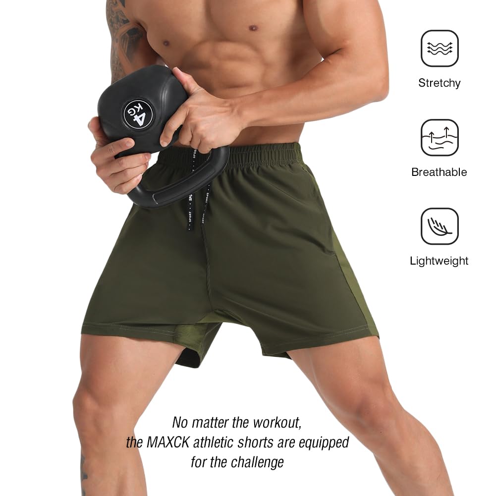 2 Pack Men's Lightweight 5'' Running Shorts - Quick Dry Athletic Gym Shorts with Zipper Pockets for Workout, Jogging & Outdoor Sports