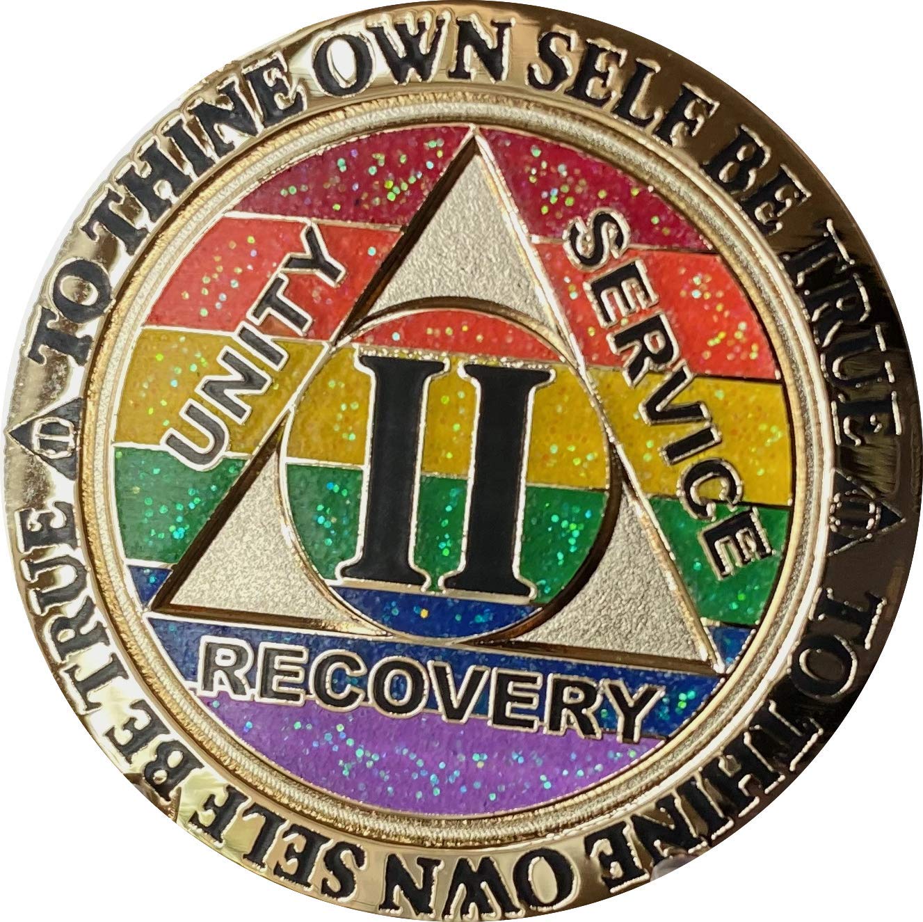2 Year AA Medallion - Reflex Rainbow Glitter & Gold Plated Sobriety Chip for Alcoholics Anonymous Recovery - Perfect for AA Meetings, 12-Step Programs & Sobriety Milestone Celebrations