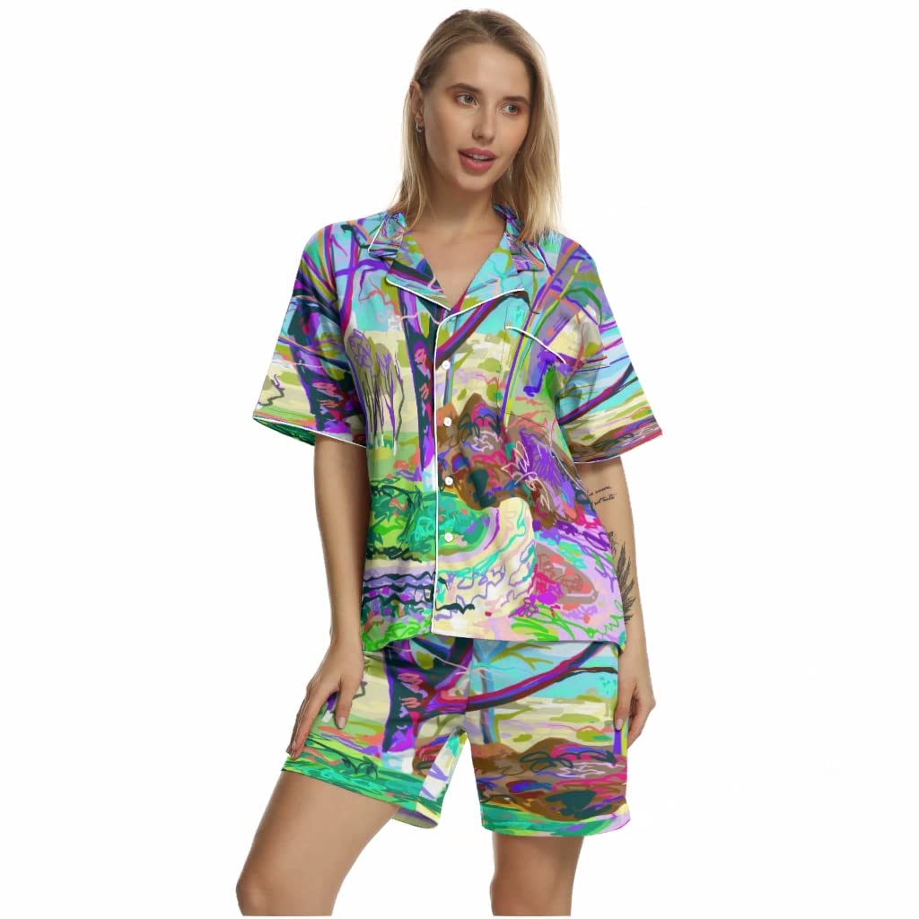 Women's Silk Pajama Set - Comfortable Short Sleeve Sleepwear for Home & Travel