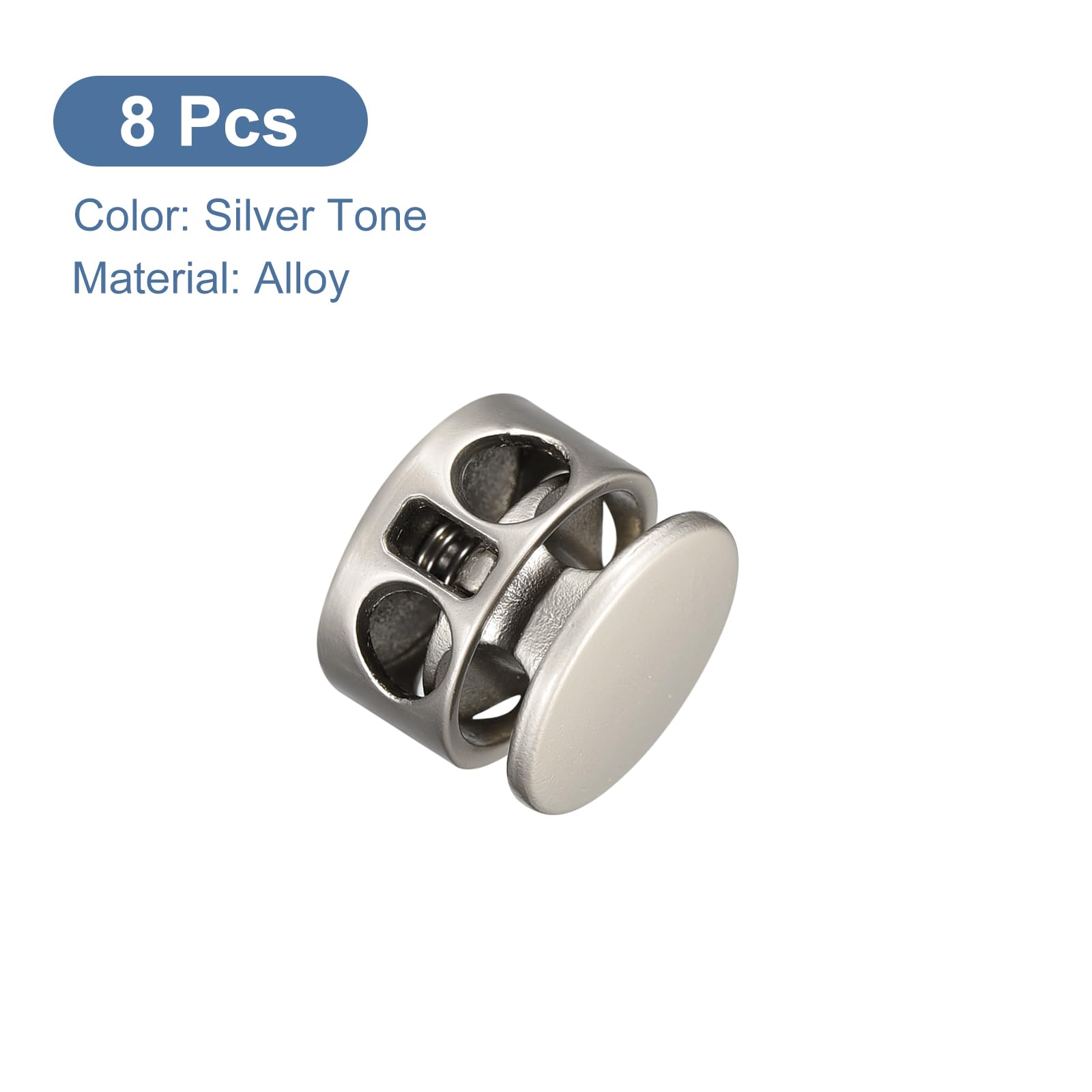 8Pcs Metal Cord Locks for Backpacks & Clothing - 3mm Double Hole Slider Fastener - Silver Tone