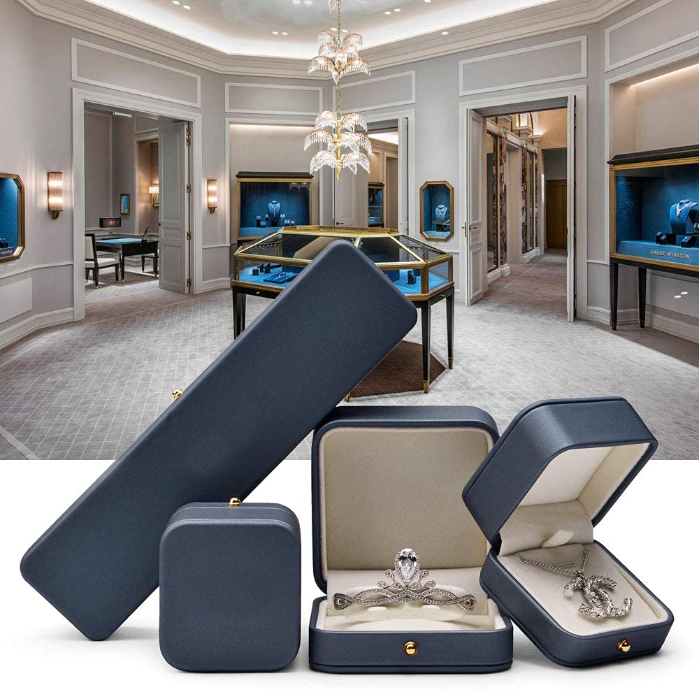 Elegant Blue PU Leather Jewelry Gift Box with Velvet Interior - Perfect for Necklaces, Bracelets & Long Chain Storage - Ideal for Gifting, Travel & Home Organization